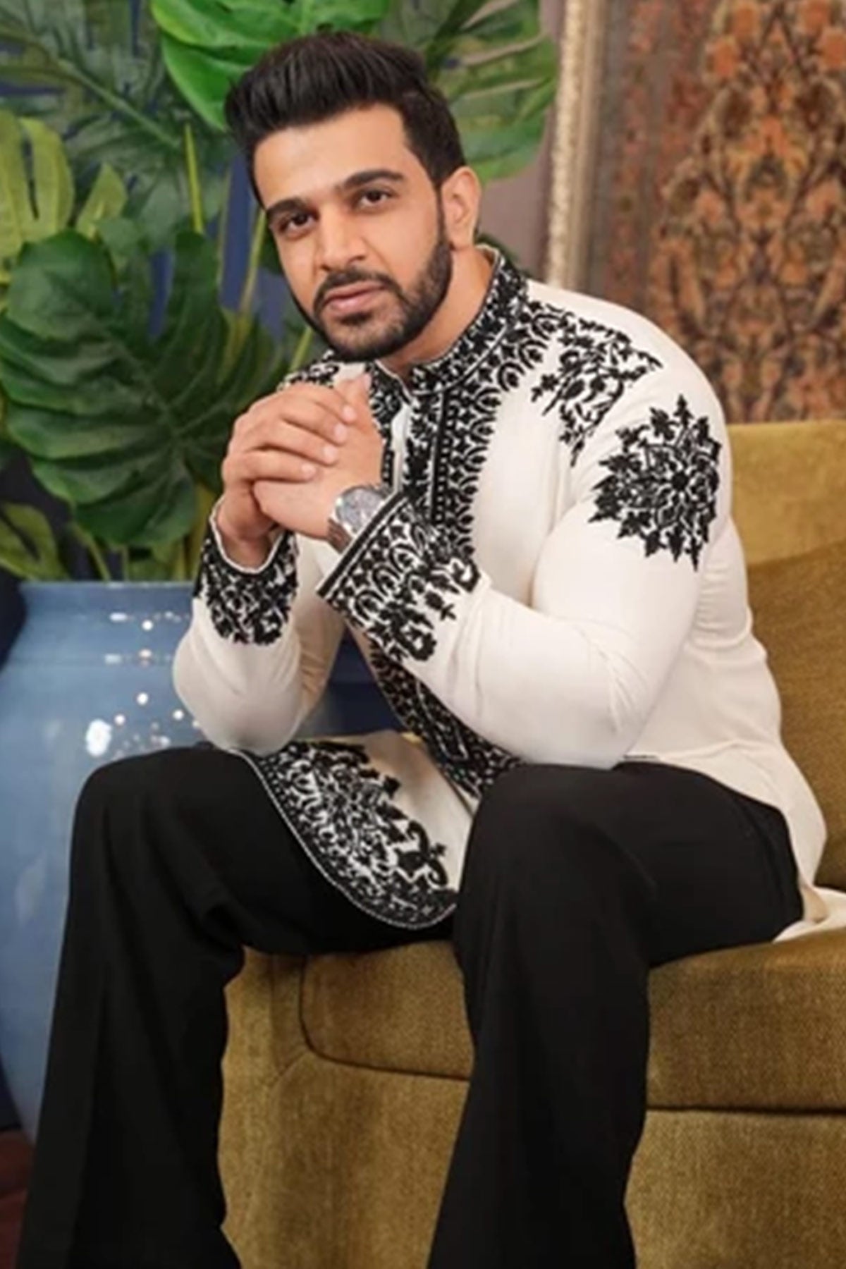 White Rolex Embroidered Kurta