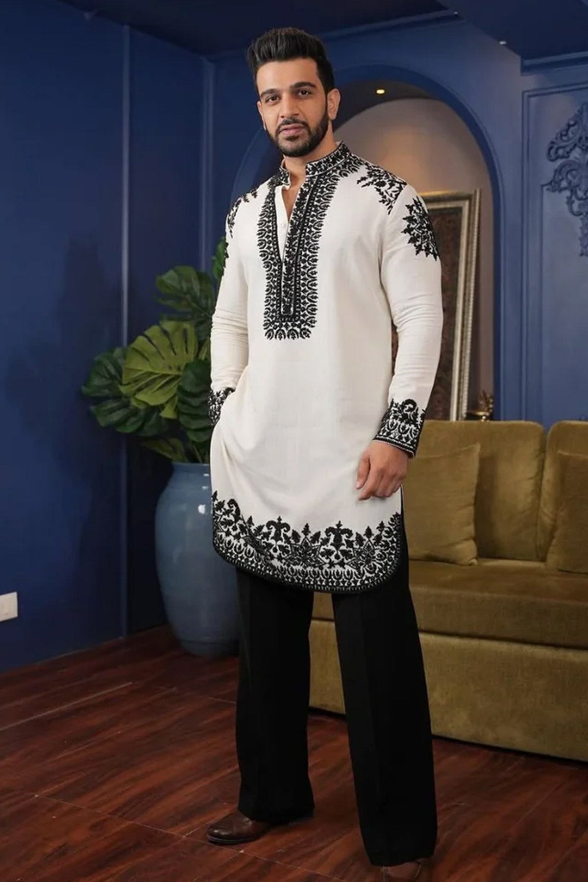 Buy White Rolex Embroidered Kurta for men by Aastha Fashion online available at scrollnshops