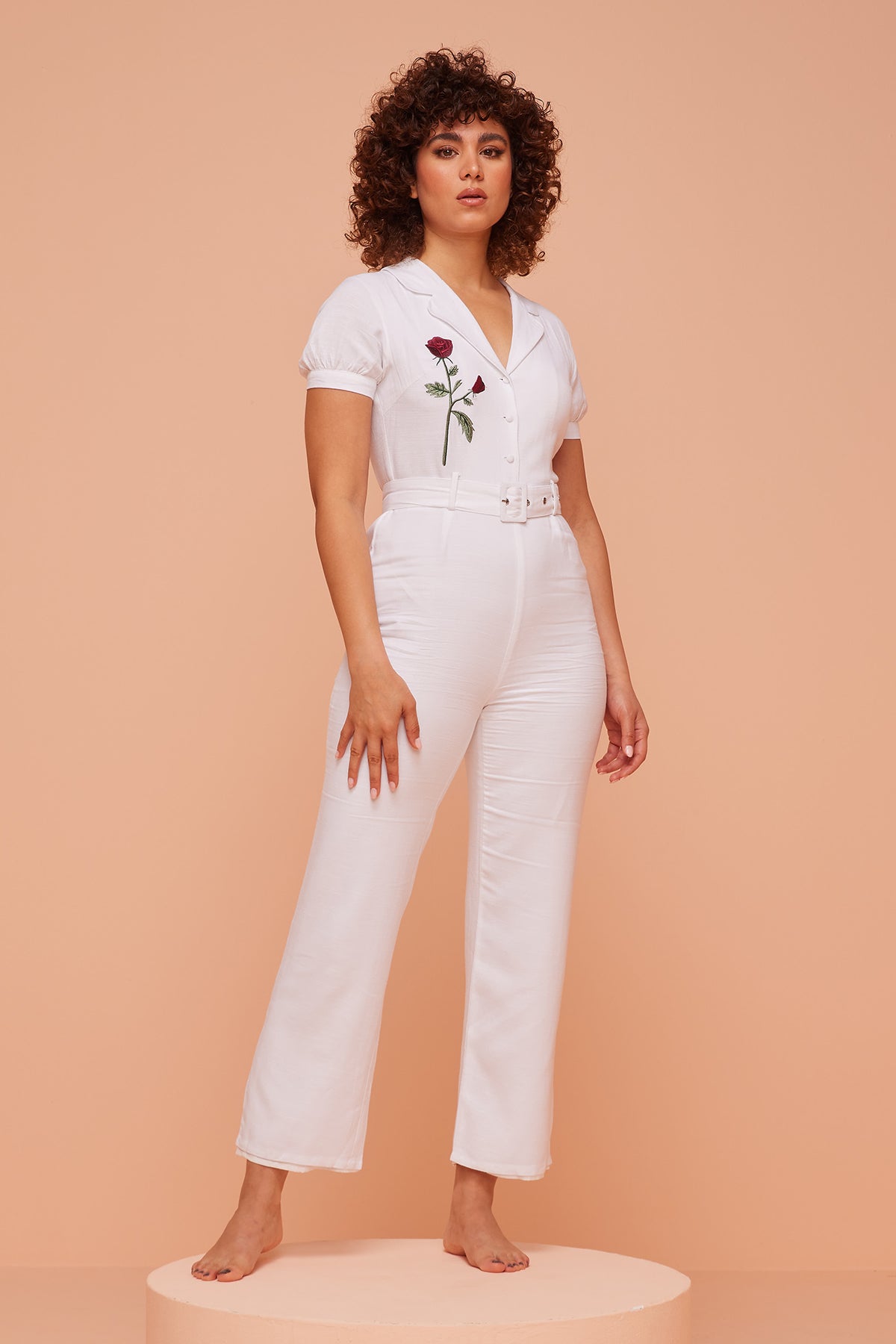 Buy White Rose Embroidered Jumpsuit by Ashita Fernandes for Women online at ScrollnShops