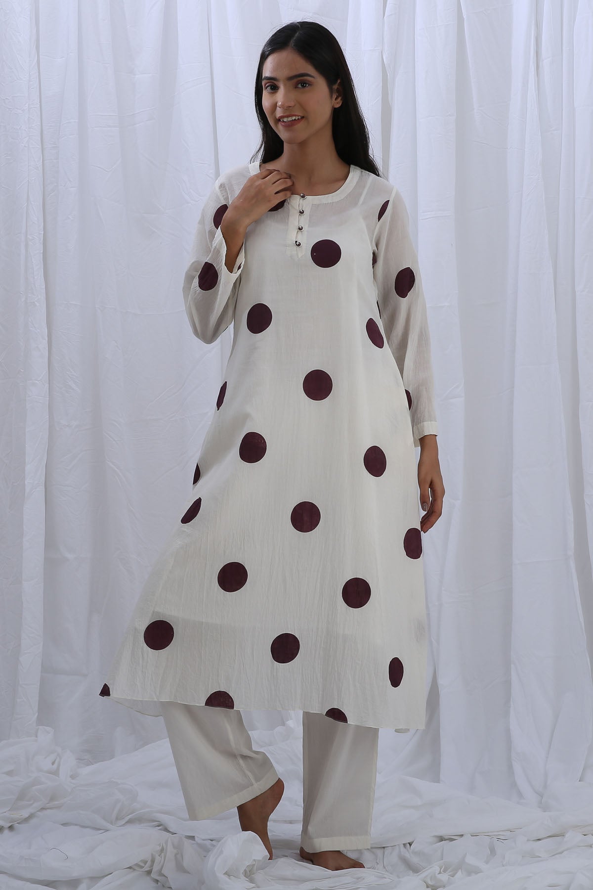 Buy Designer White Round Neck Print Kurta Set Online
