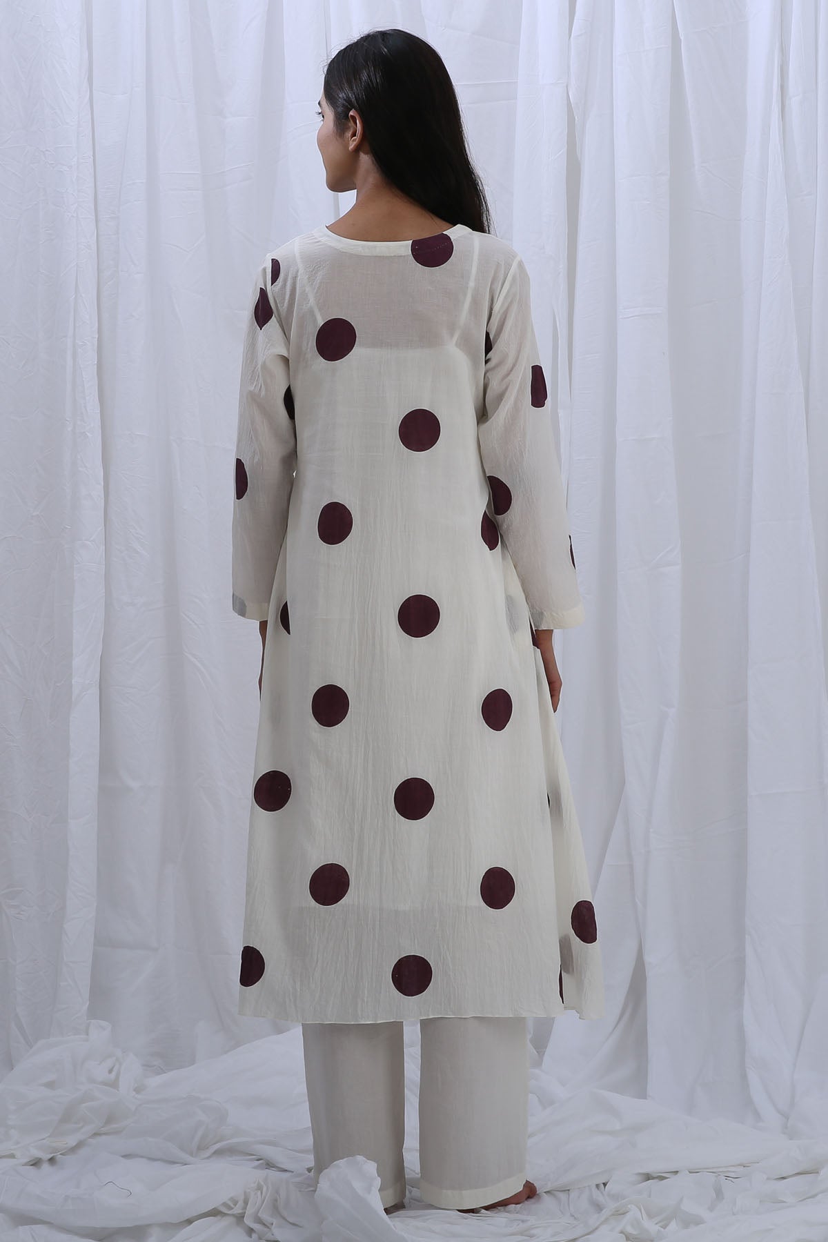 White Round Neck Print Kurta Set