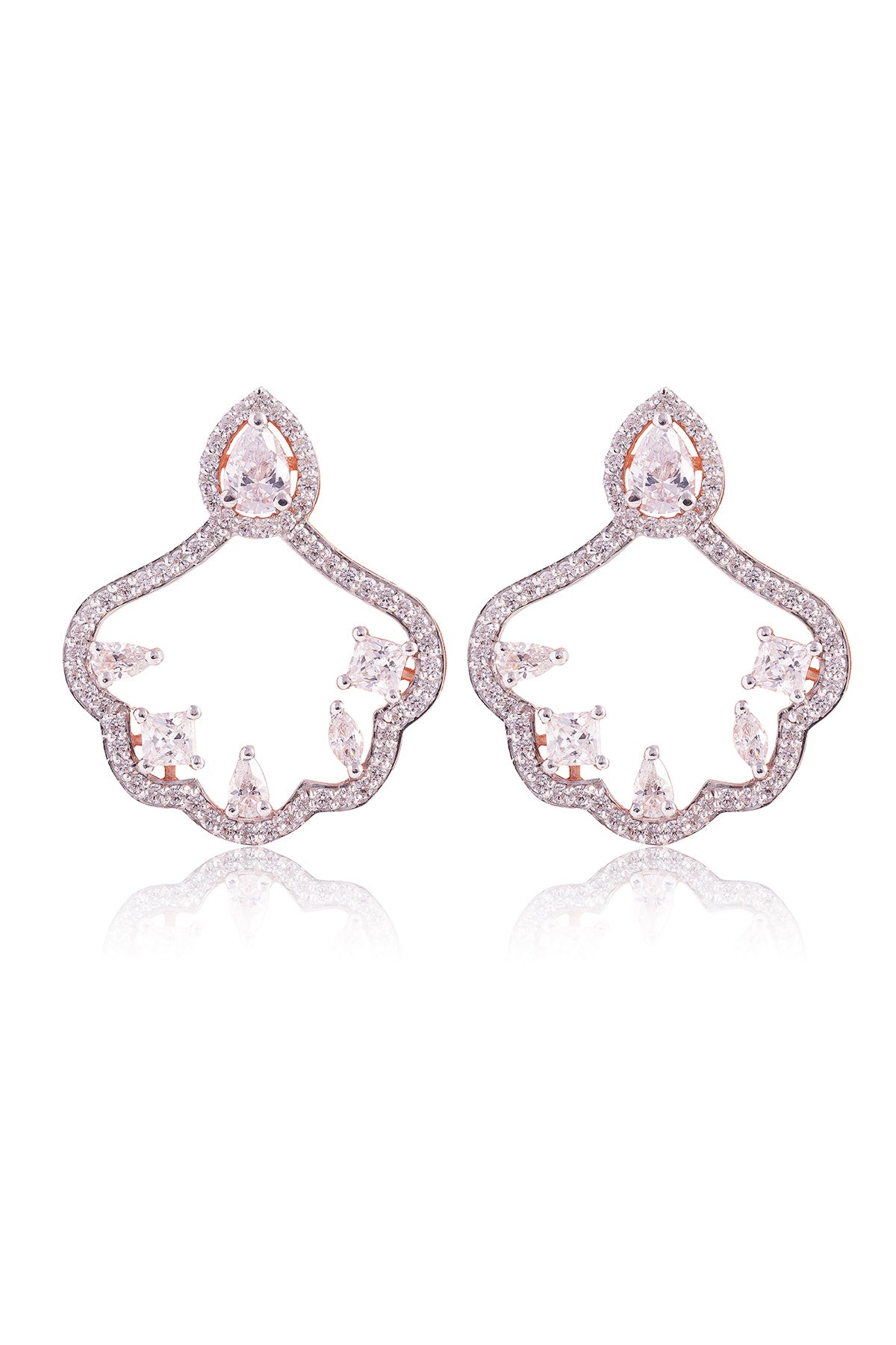 White Round Stone Key Earrings