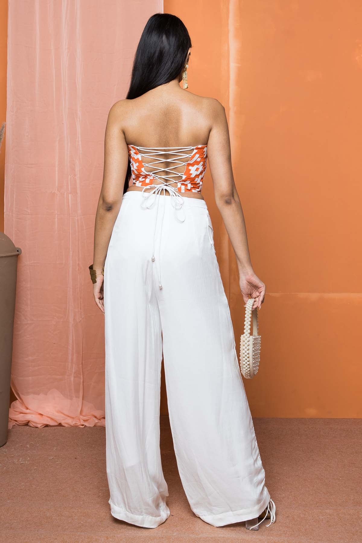 White Ruching Wide Leg Pants