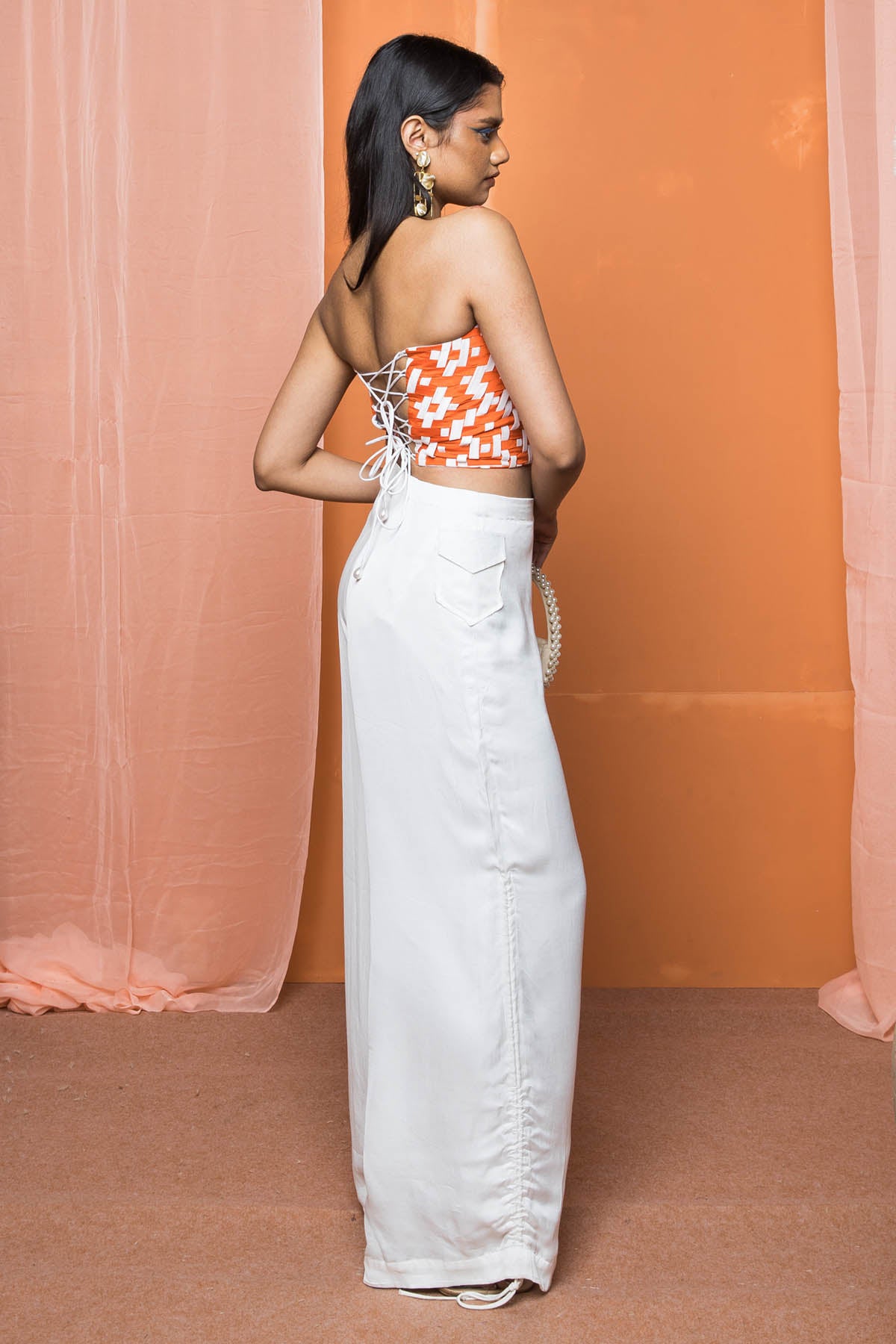White Ruching Wide Leg Pants