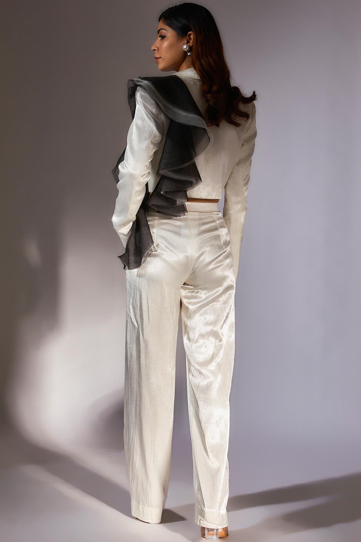 White Ruffle Blazer & Pants