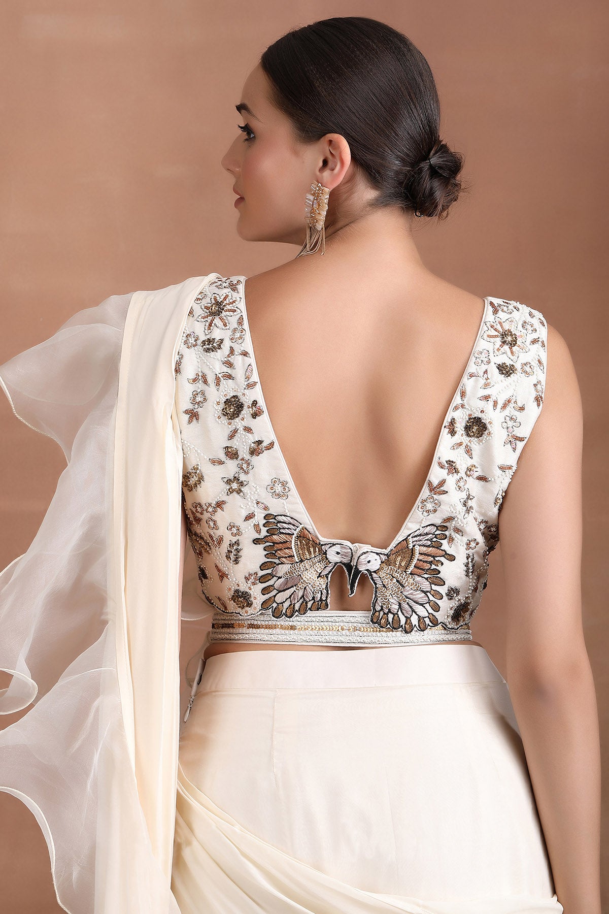 White Ruffle Pre-Draped Saree