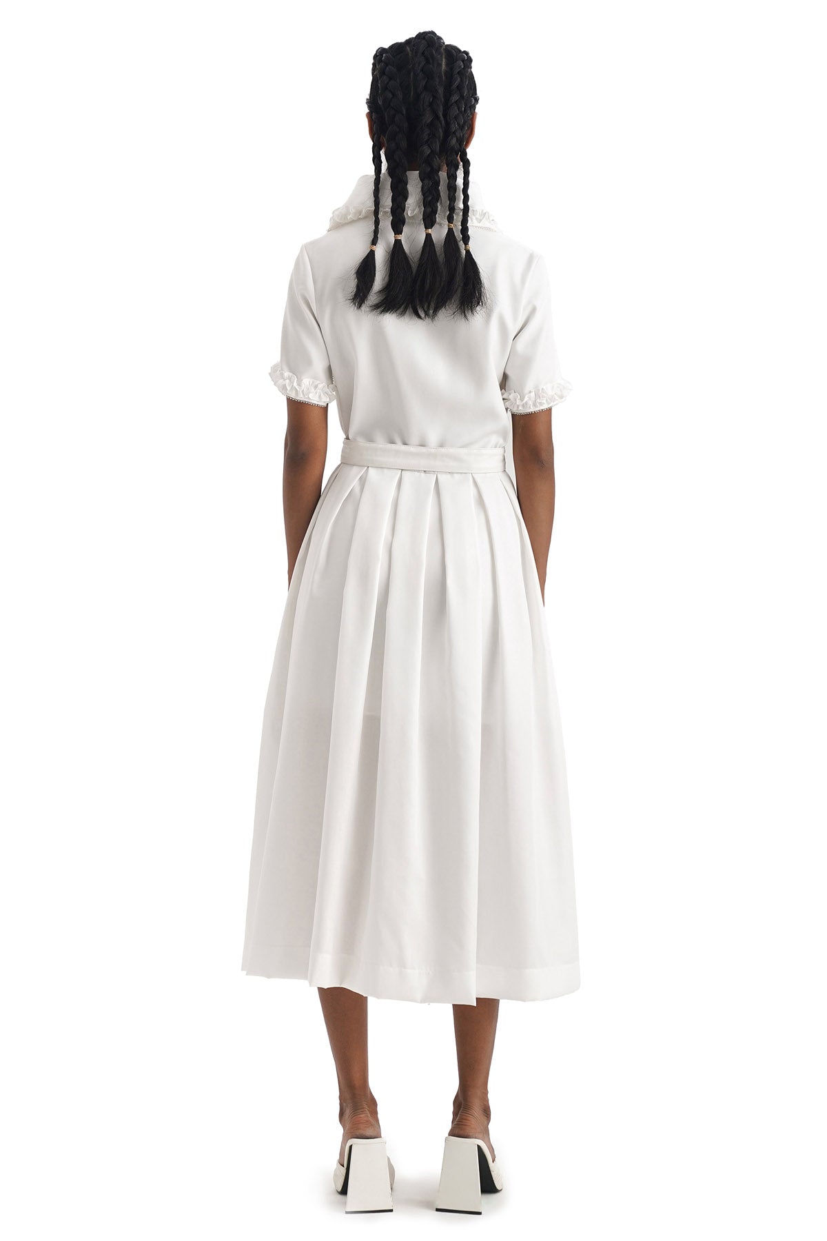 White Ruffled Midi Cotton Dress
