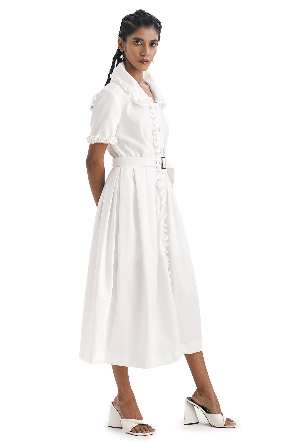 White Ruffled Midi Cotton Dress