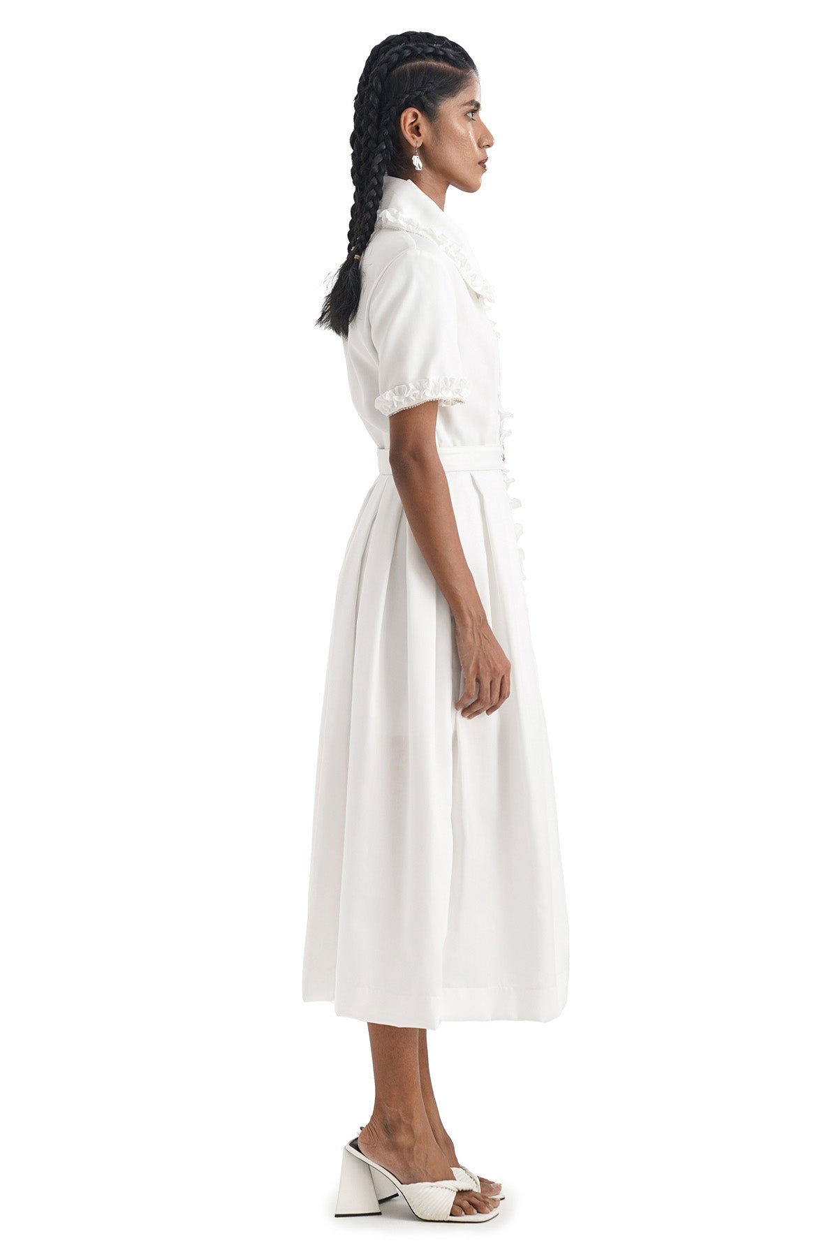 White Ruffled Midi Cotton Dress
