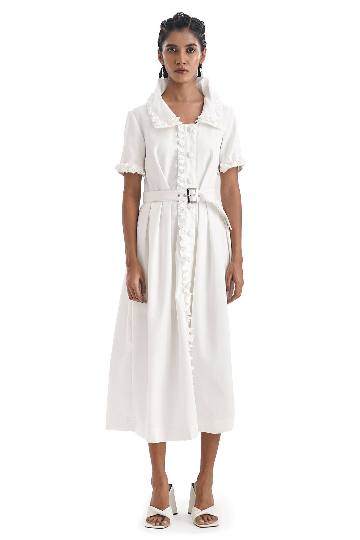 Buy Notre Ame White Ruffled Midi Cotton Dress For Women Online at ScrollnShops