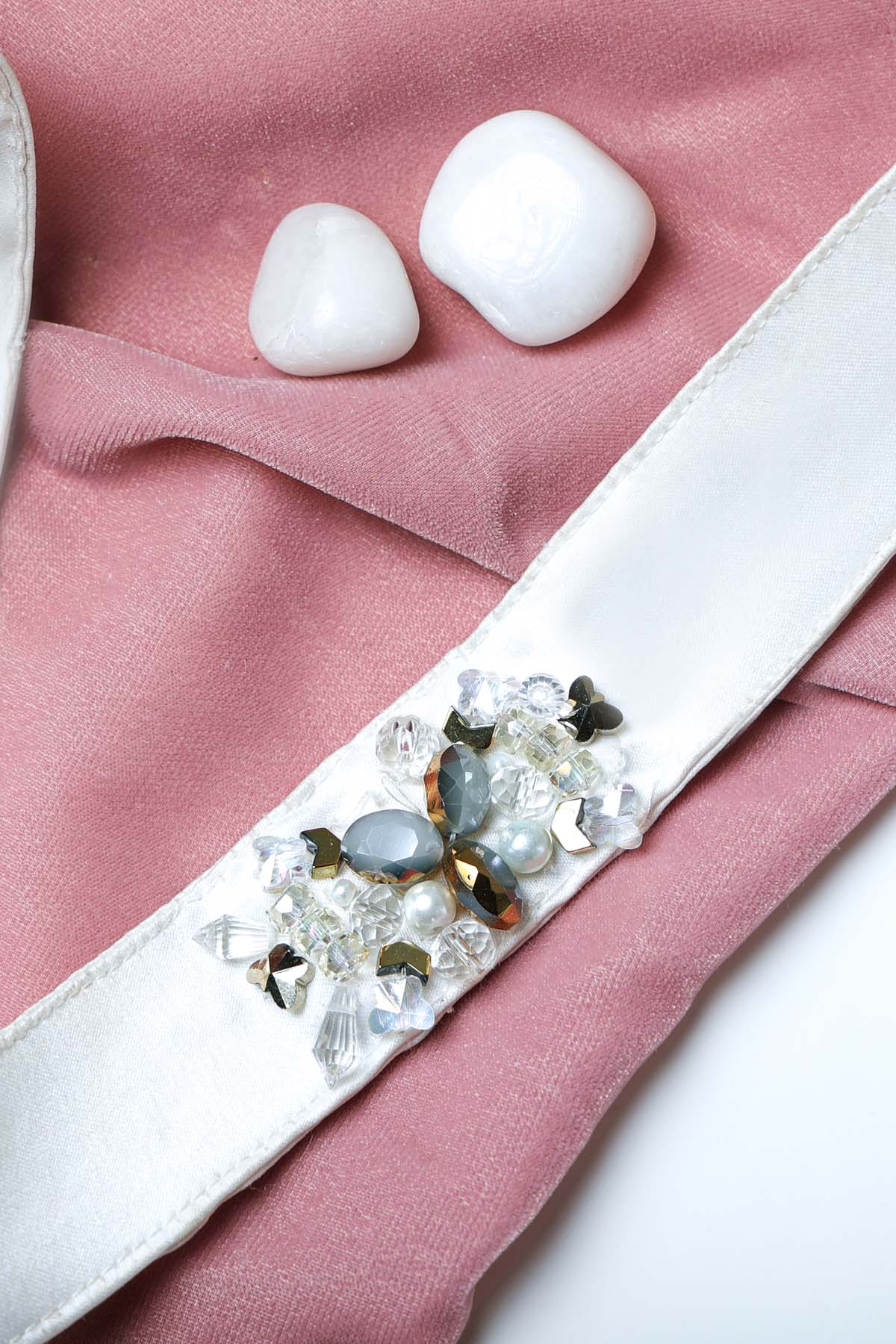 White Satin Embellished Belt