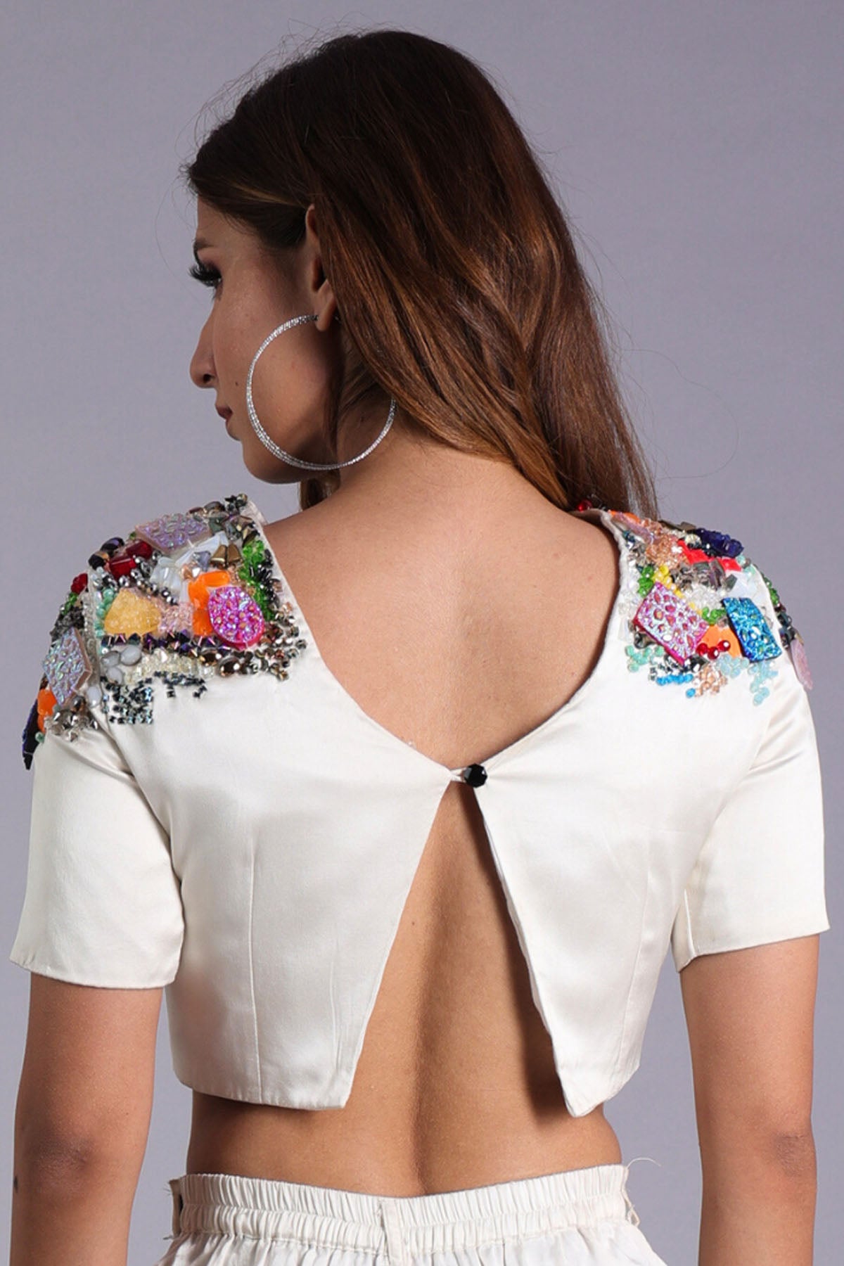 White Satin Embellished Top