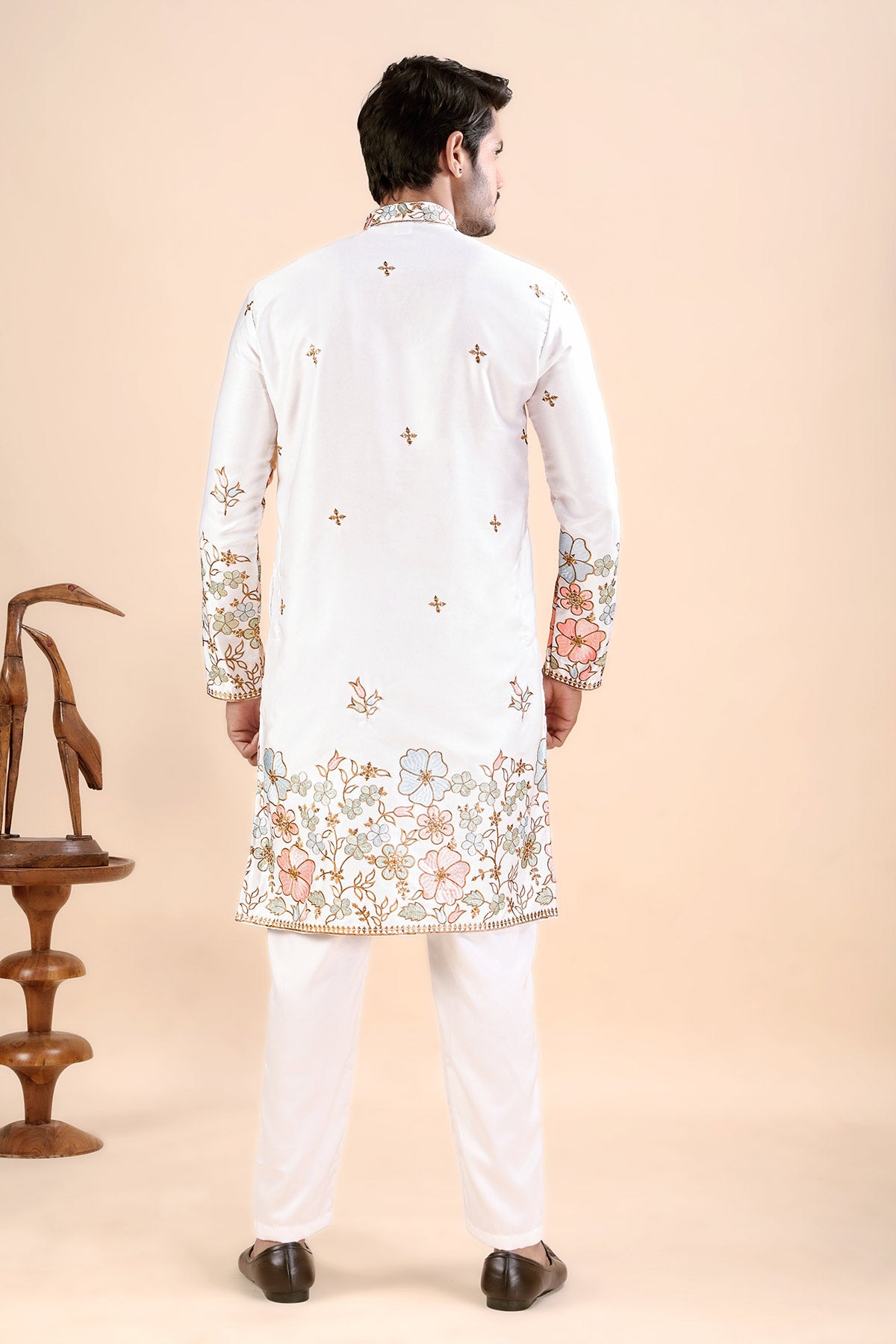 White Satin Embroidered Kurta