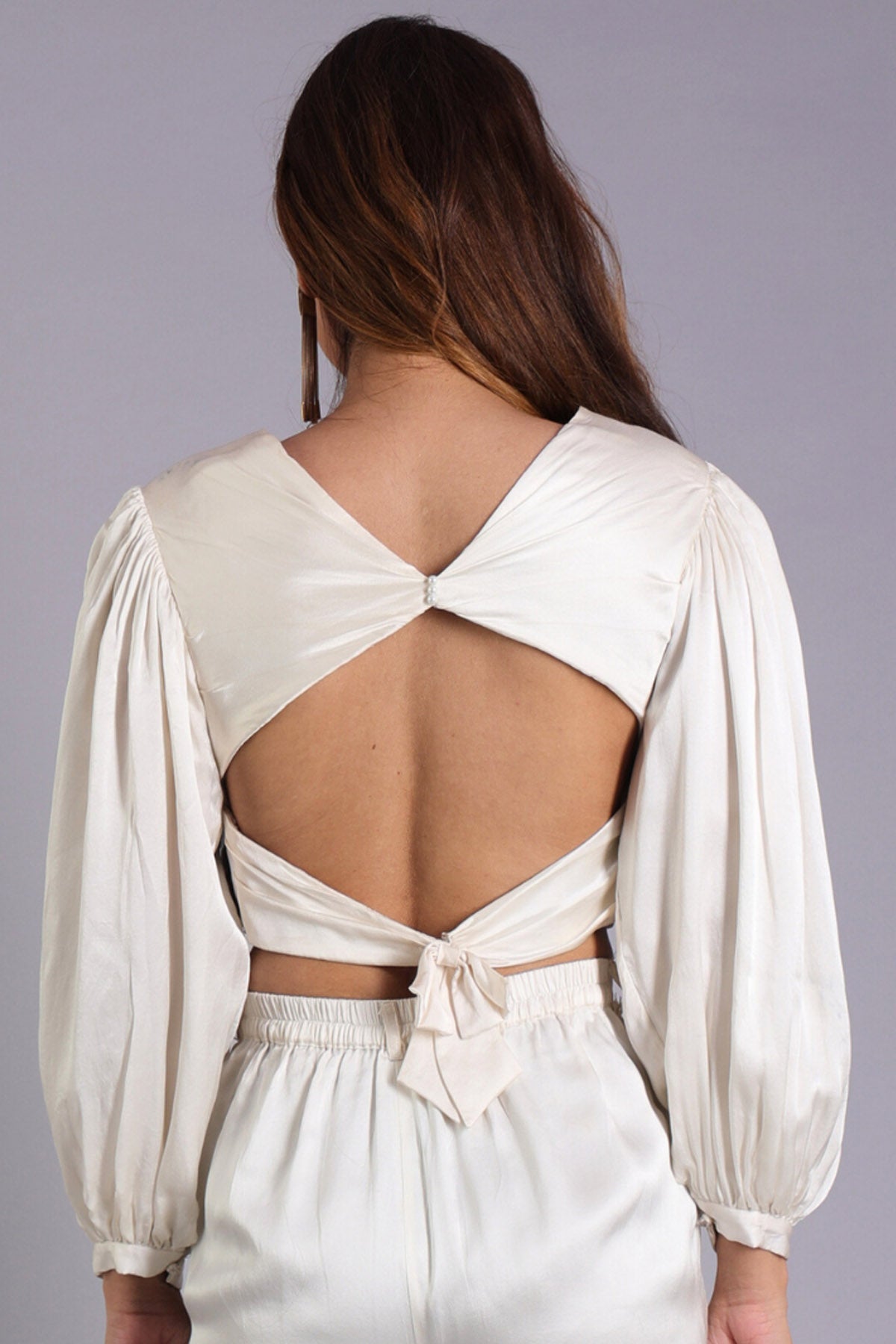 White Satin Gold Sequence Top