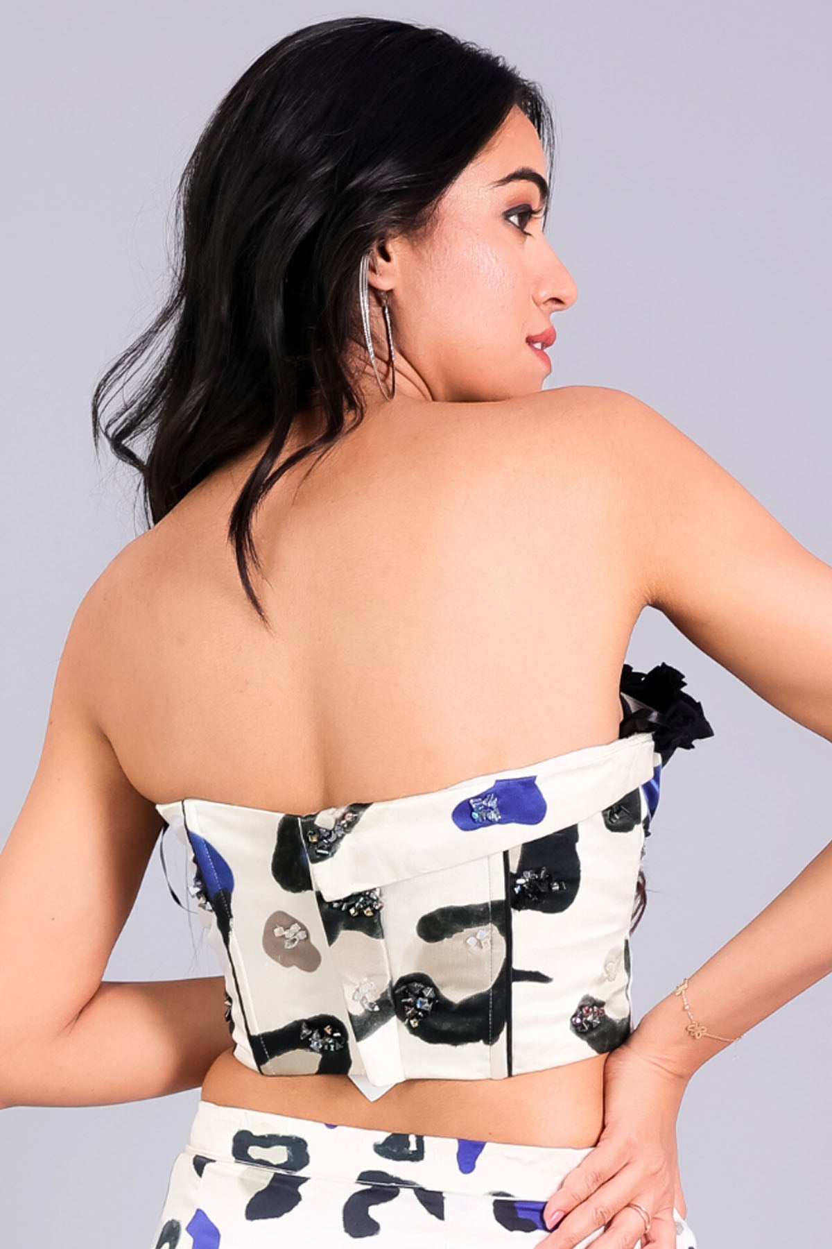 White Satin Print Corset Top