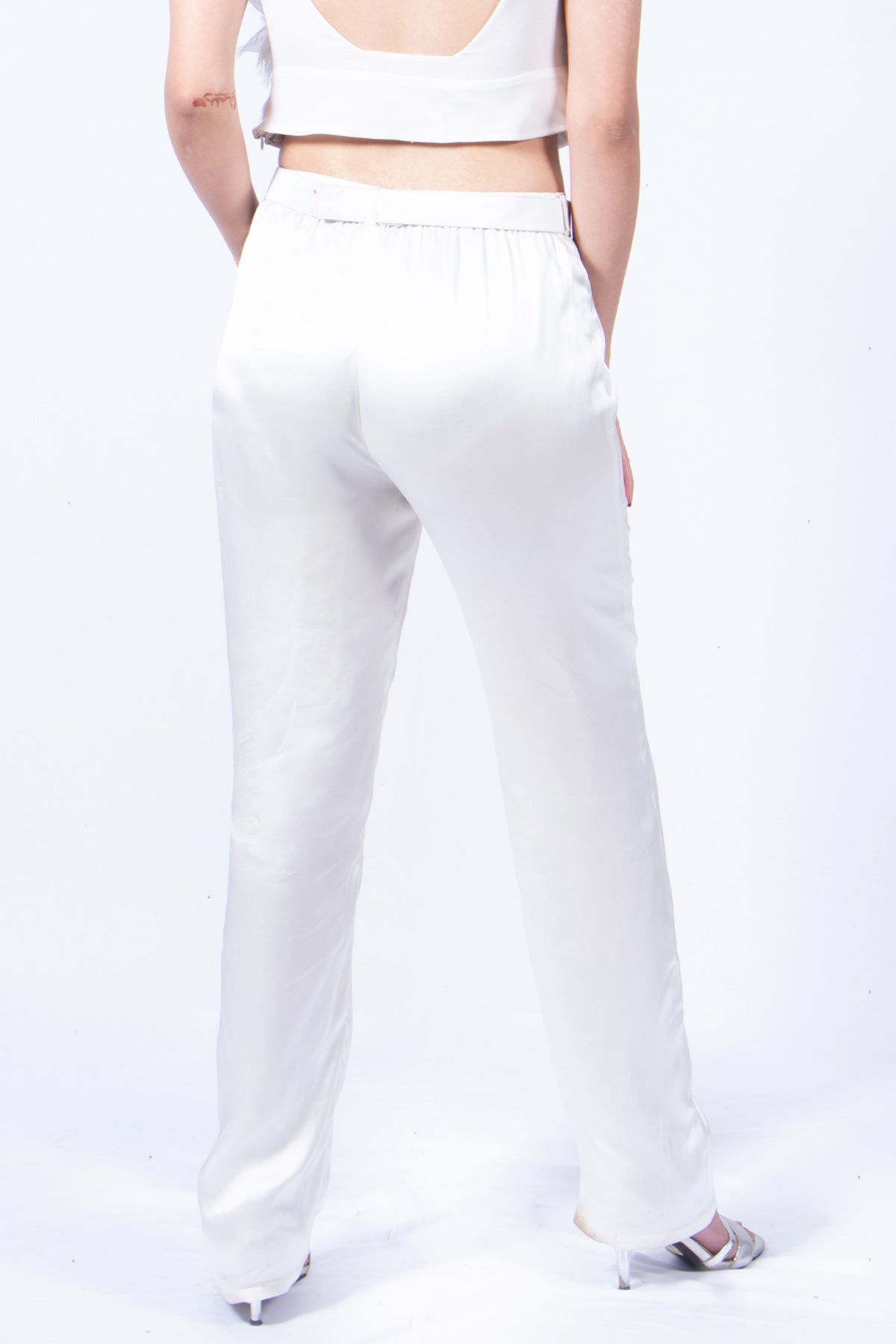 White Satin Straight Pants