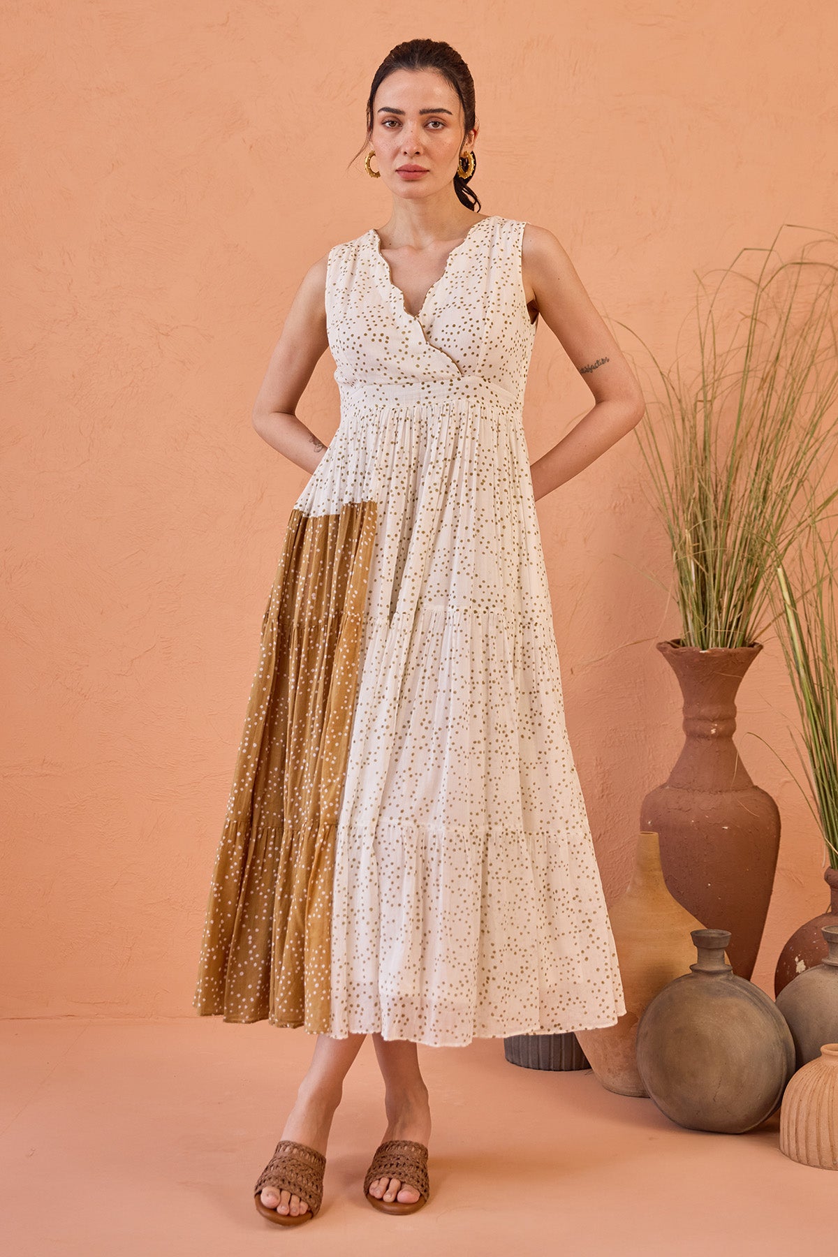 White Scalloped Neck Midi Dress