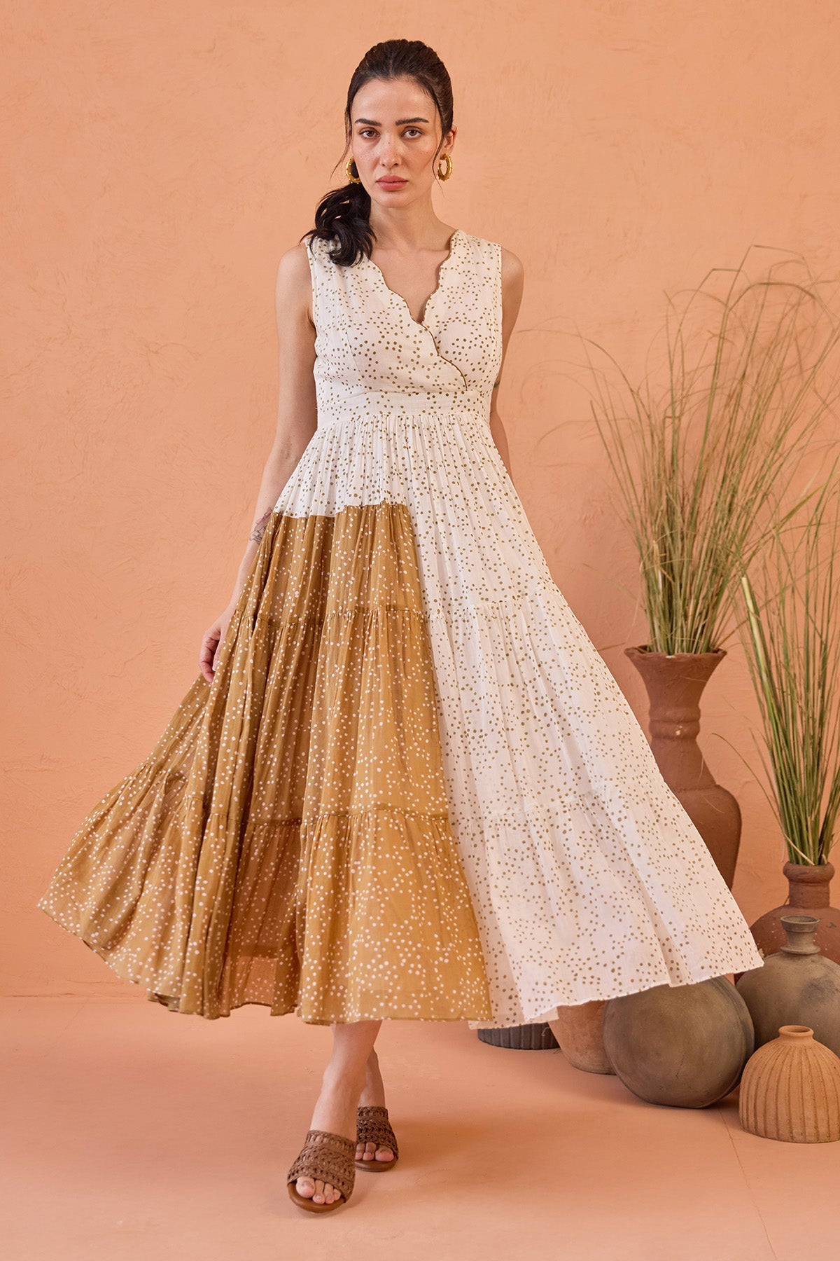 Buy White Scalloped Neck Midi Dress by Taro India for women online at ScrollnShops