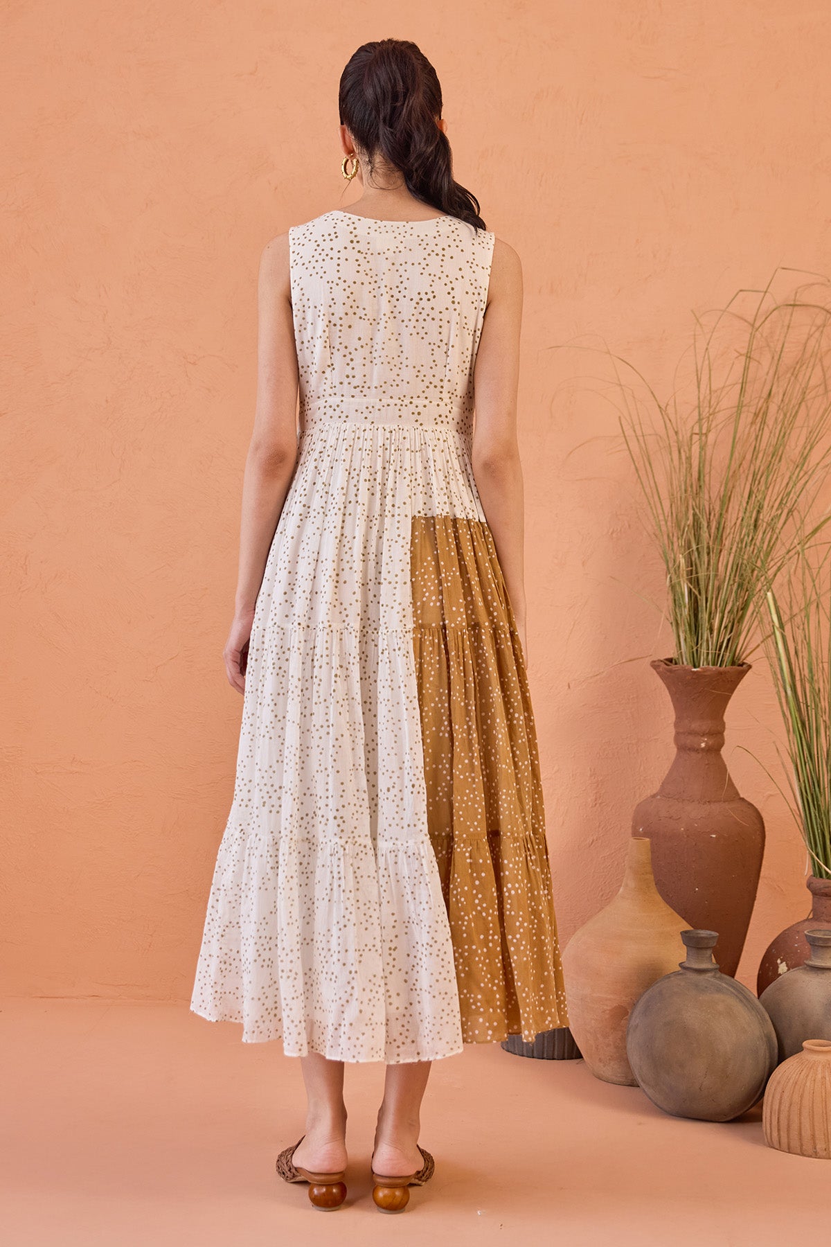 White Scalloped Neck Midi Dress