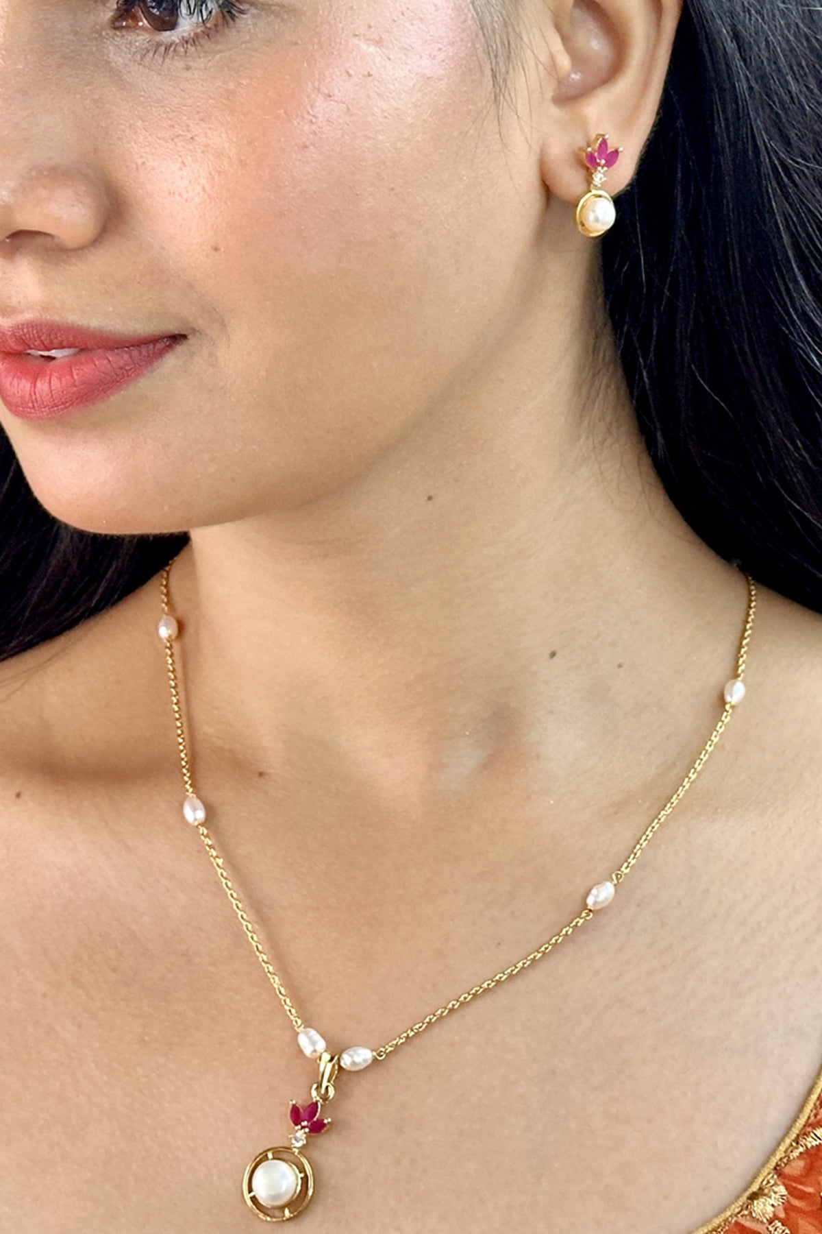 Buy White Semi Oval Jewellery Set for women by J Pearls online available at scrollnshops