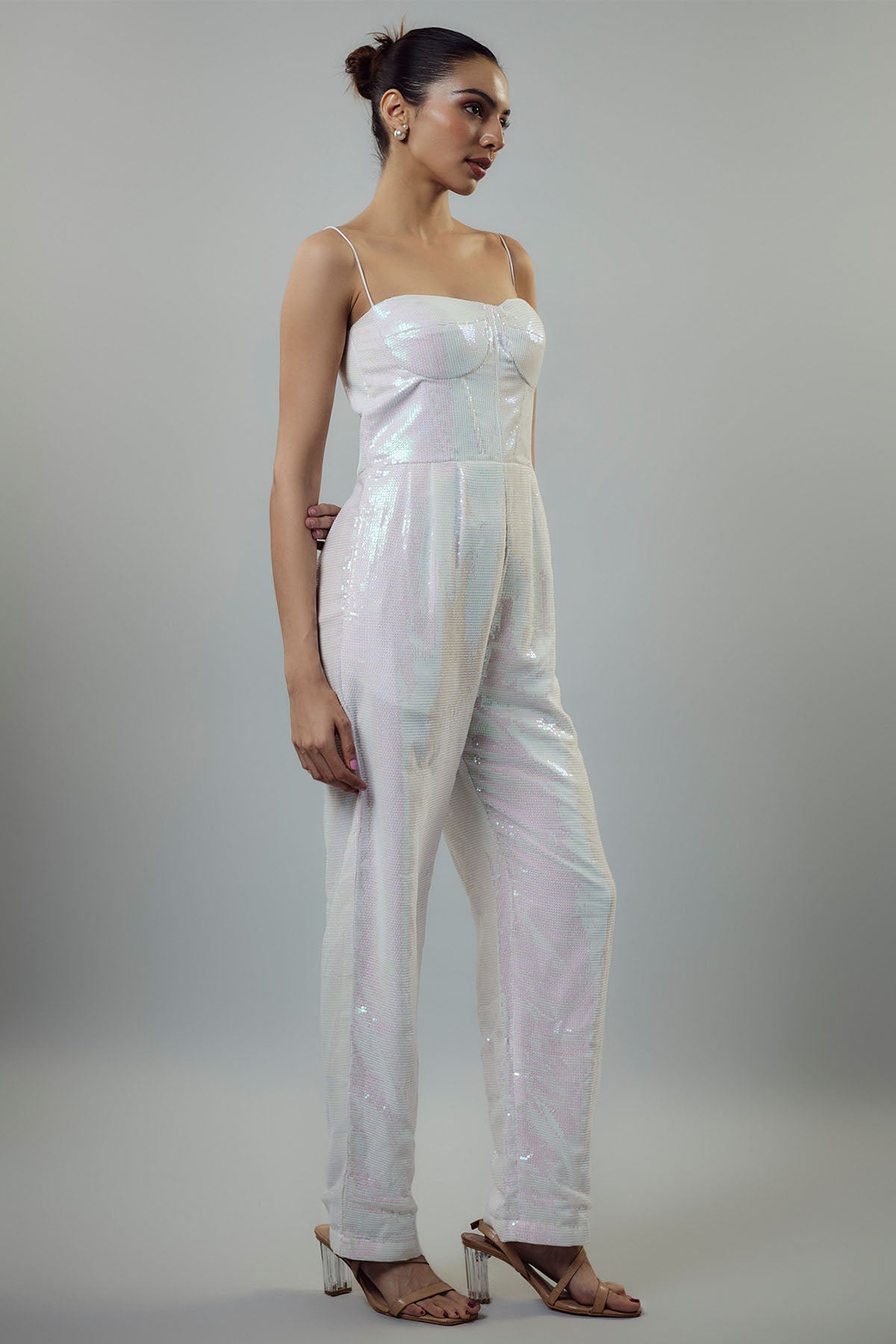 White Sequins Corset Jumpsuit
