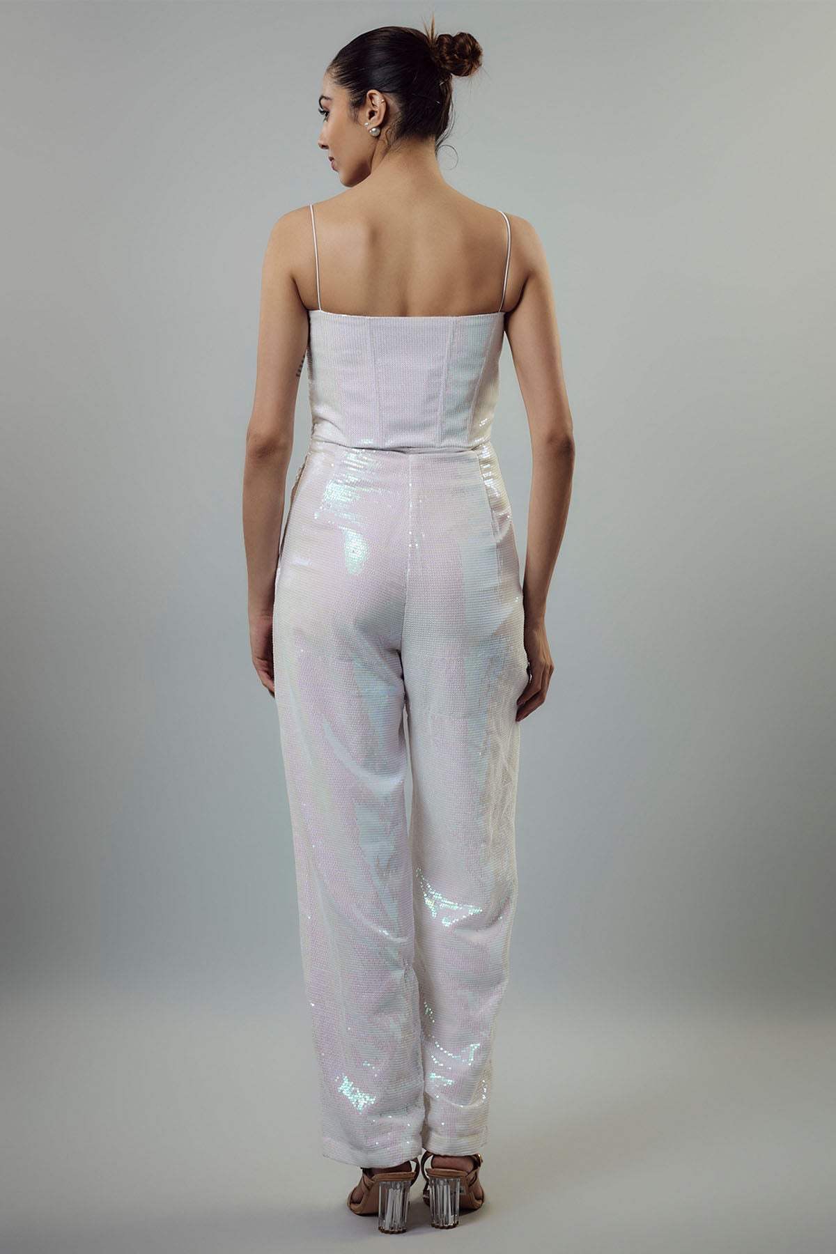 White Sequins Corset Jumpsuit