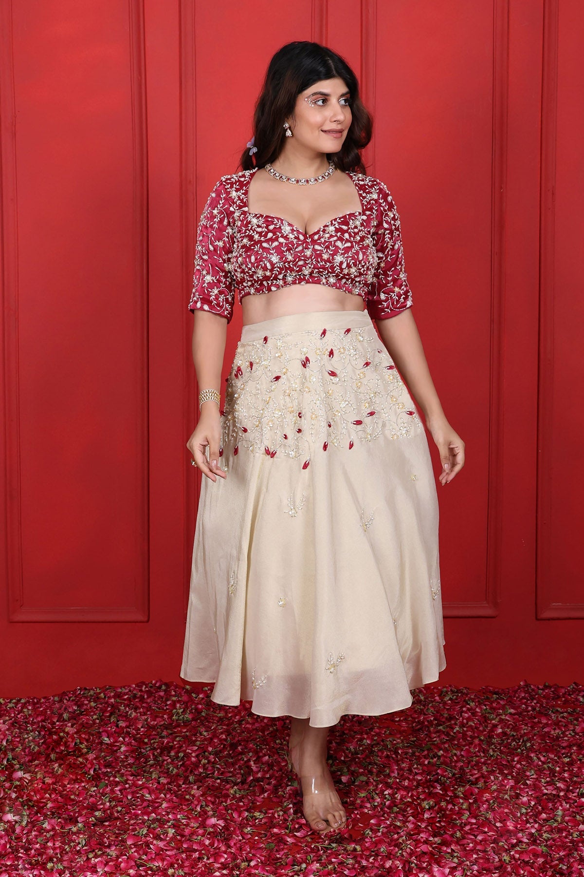 Buy White Sequins Short Lehenga Set by Namita Sharma for women online at ScrollnShops
