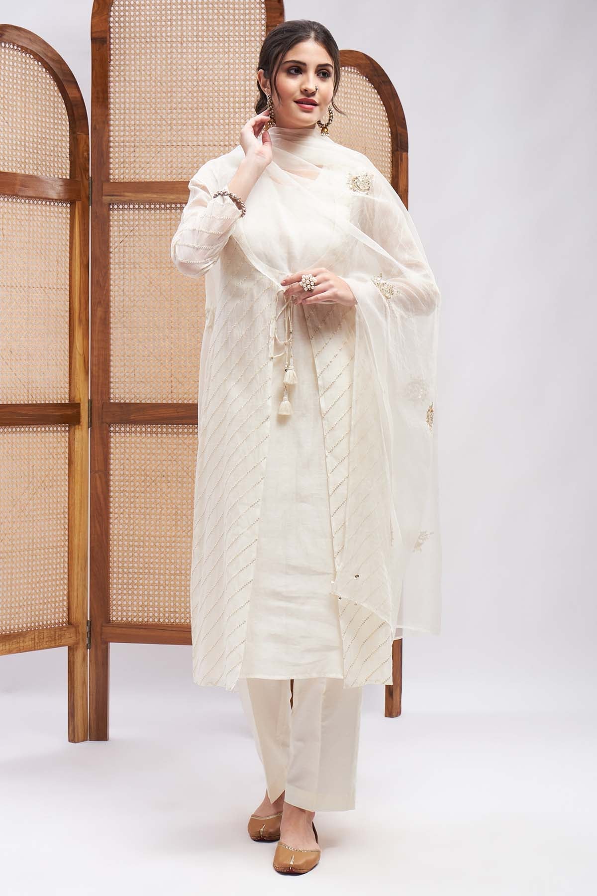 White Sequins Shrug Kurta Set