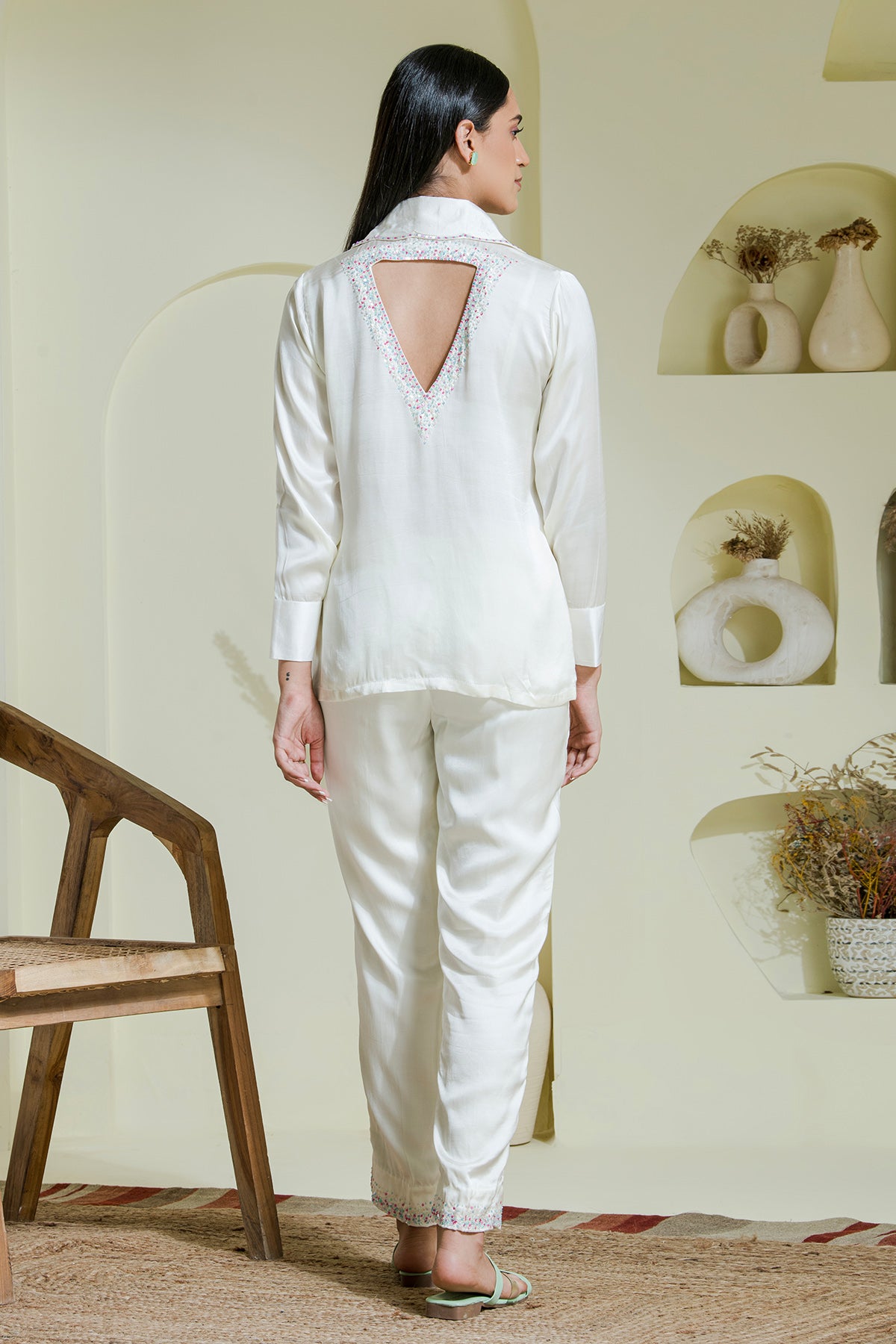 White Sequins Work Co-ord Set