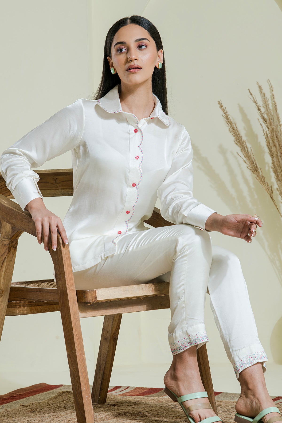 White Sequins Work Co-ord Set