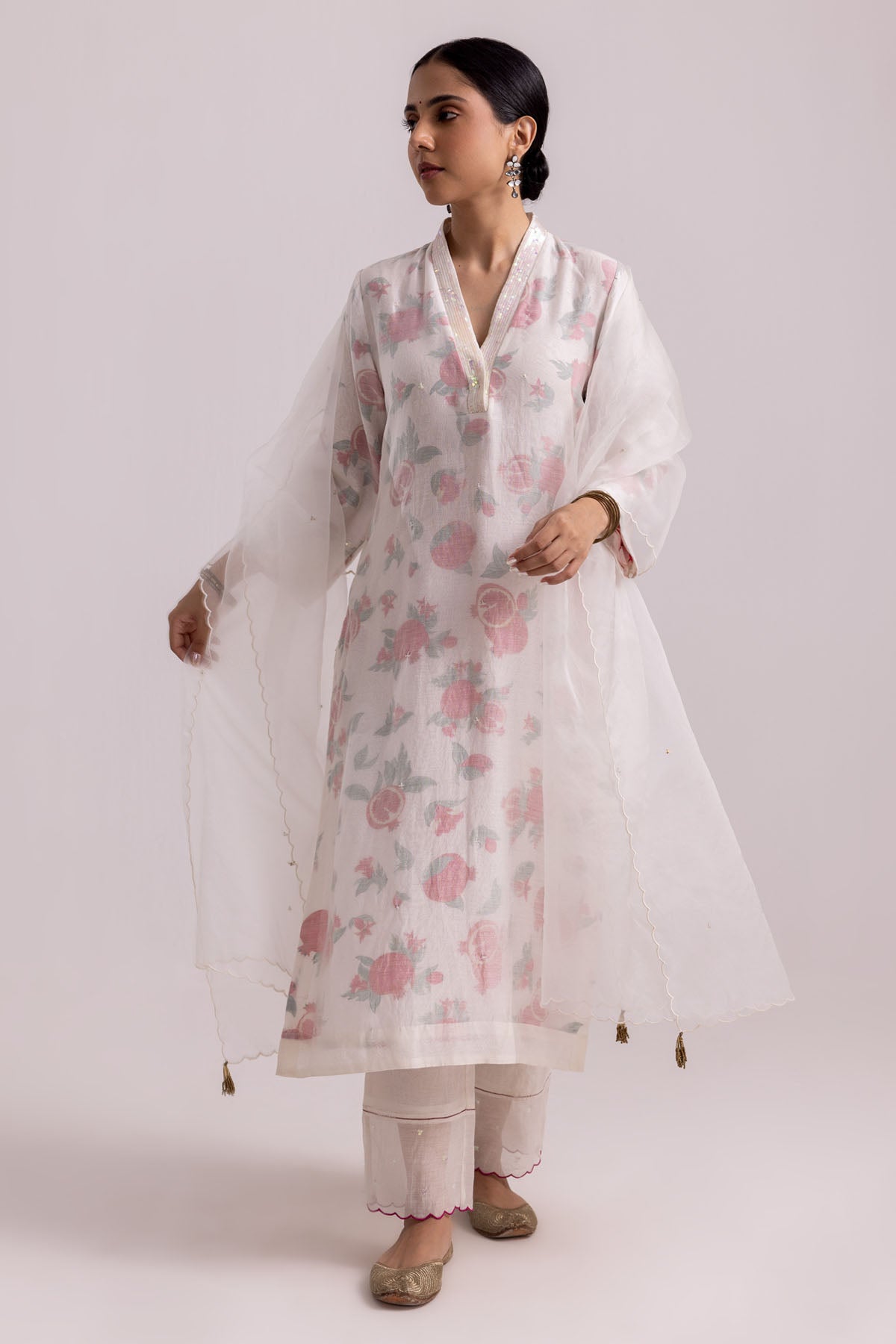 White Sequins Work Kurta Set