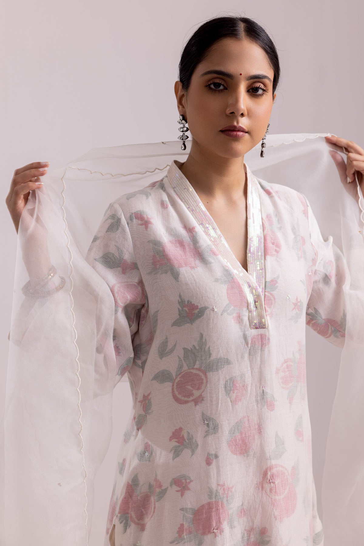 White Sequins Work Kurta Set