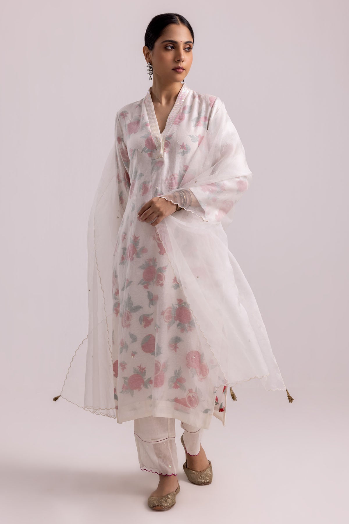 White Sequins Work Kurta Set