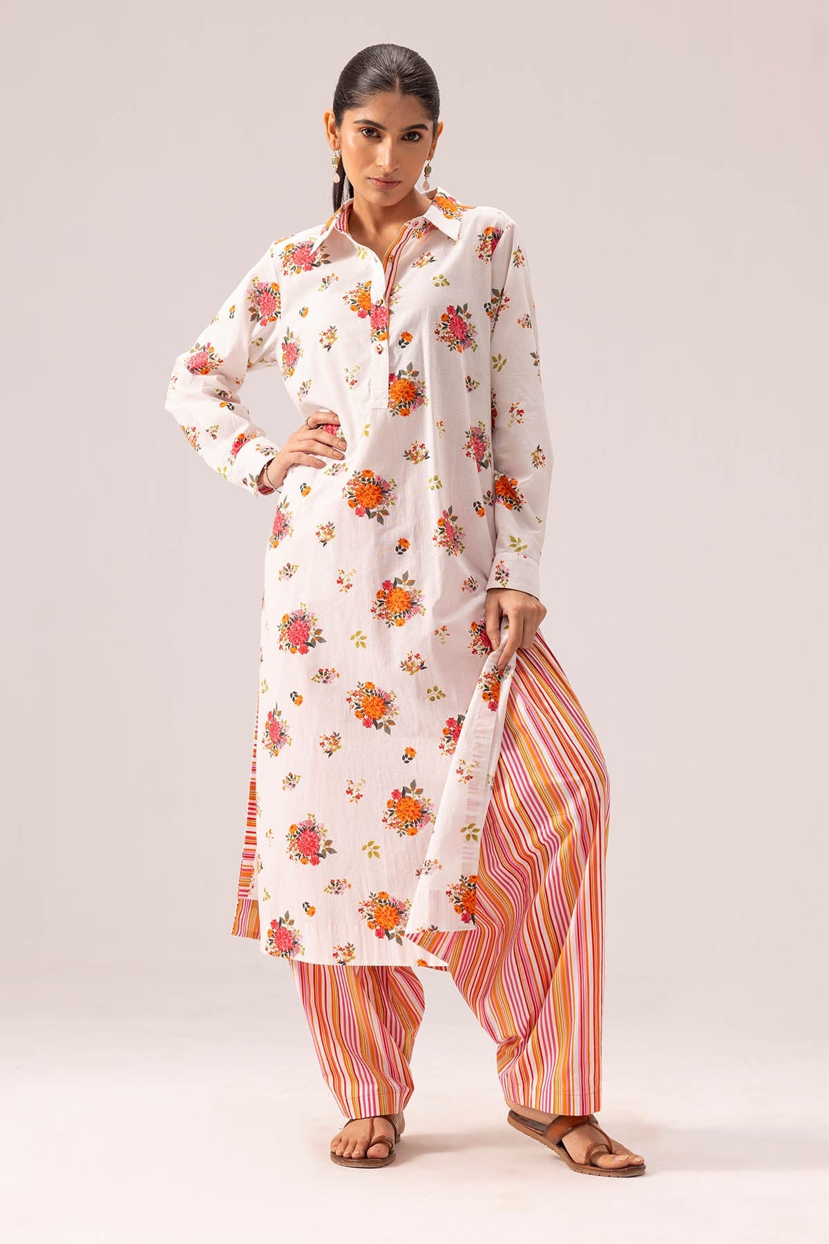 Buy White Shirt Style Kurta & Pants By Label Shreya Sharma For Women Online at ScrollnShops