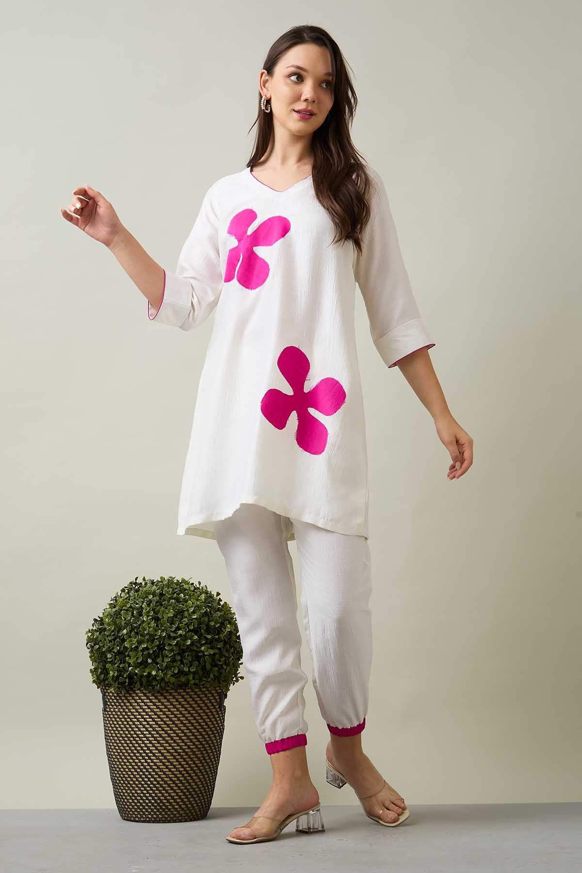 White Silk Patchwork Kurta Set