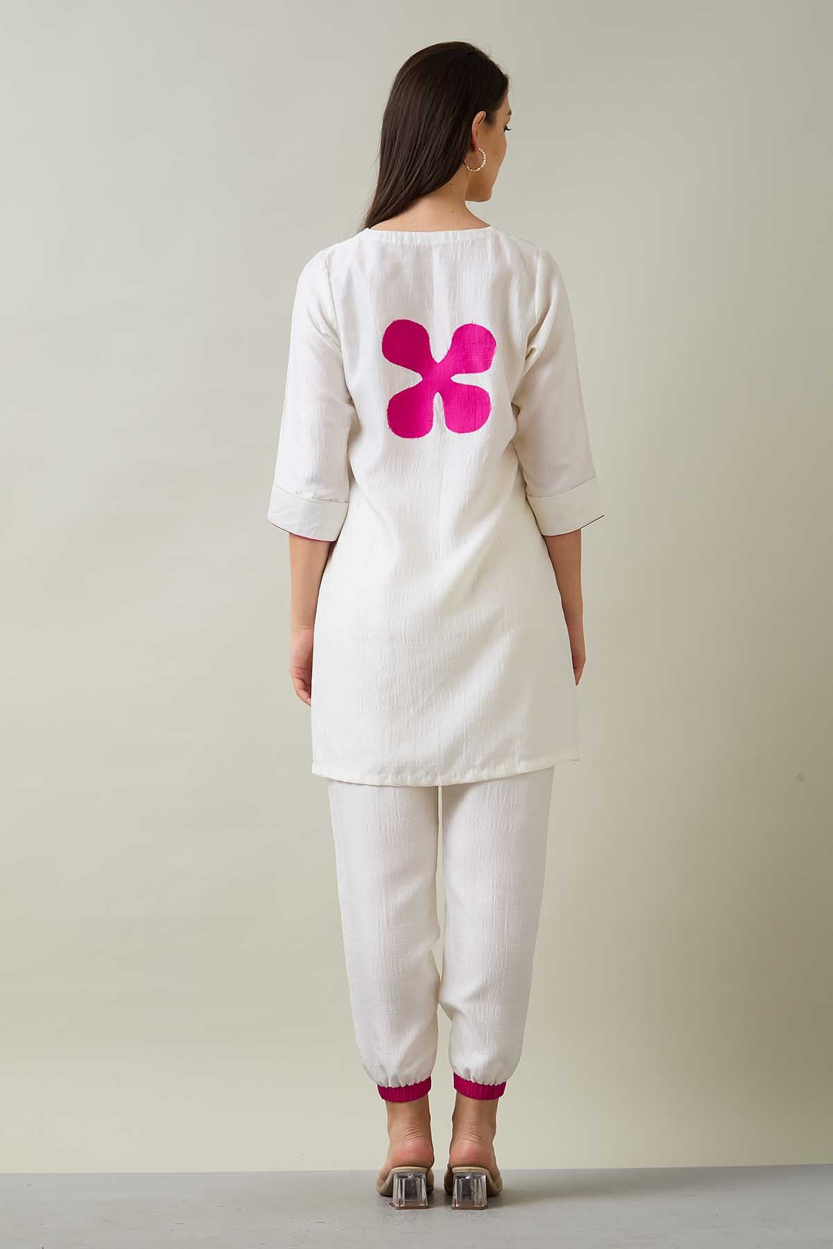 White Silk Patchwork Kurta Set
