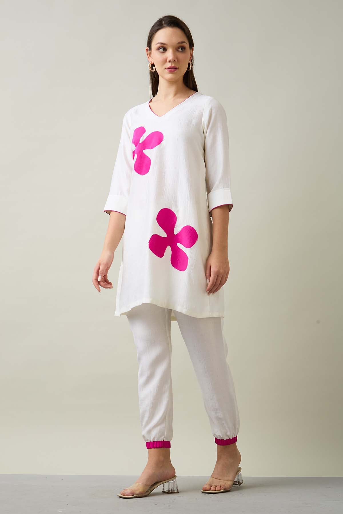 White Silk Patchwork Kurta Set