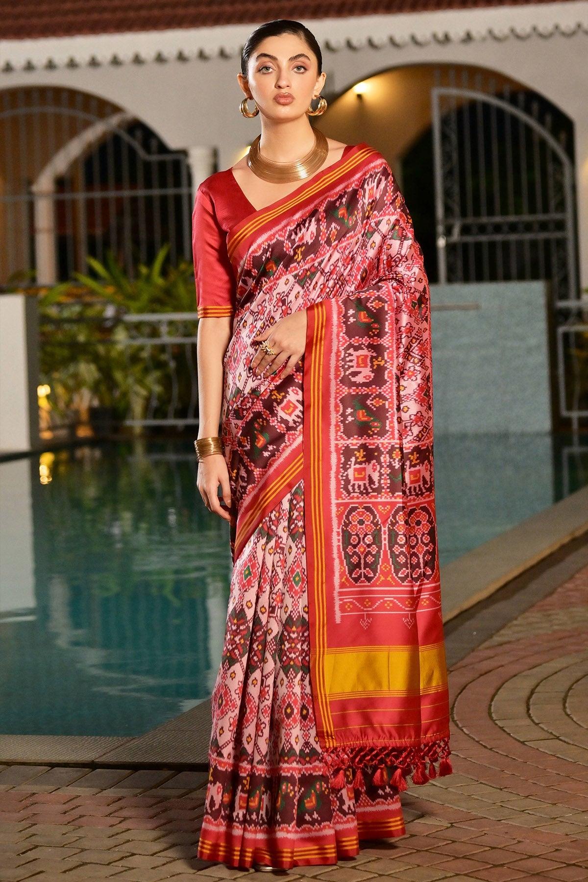 Buy White Silk Patola Printed Saree for women by Lili Lala Designer online available at scrollnshops