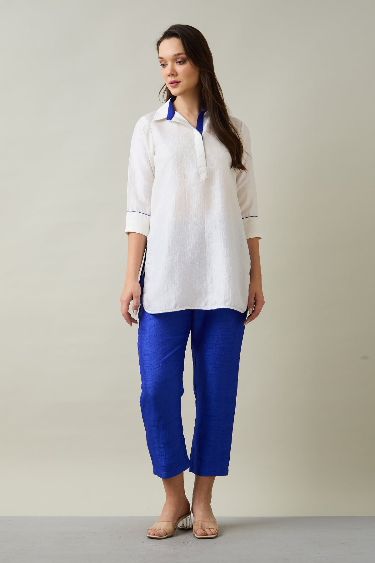 White Silk Short Tunic & Pants