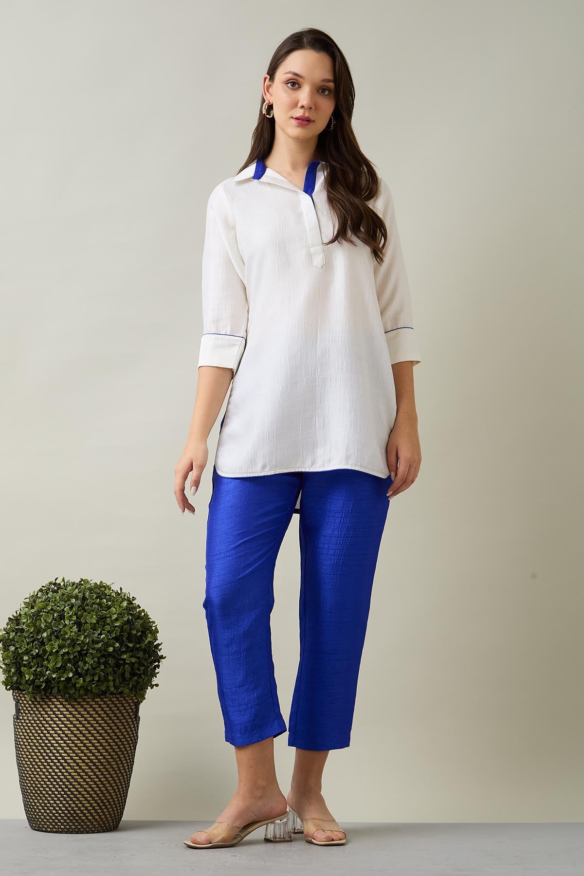 Buy White Silk Short Tunic & Pants by SNEHA B for women online at ScrollnShops