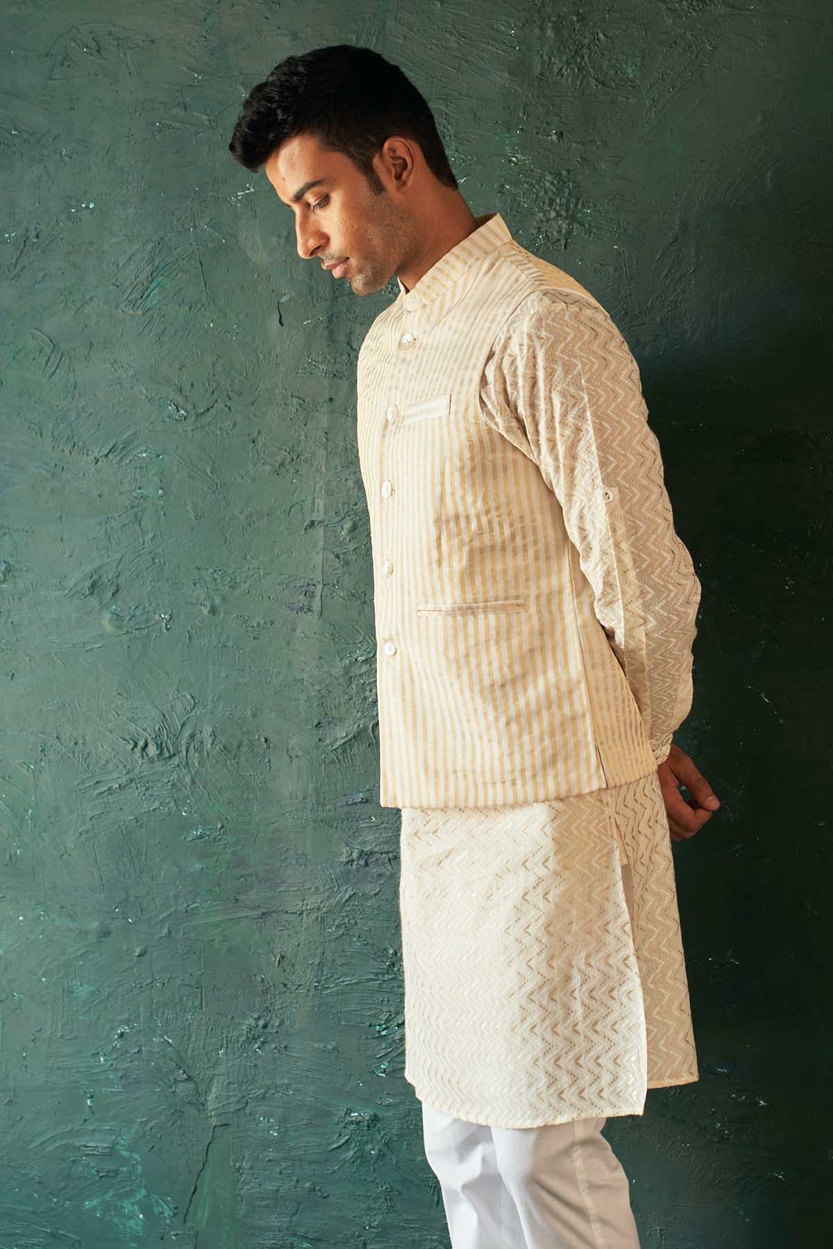 White Silk Tissue Nehru Jacket