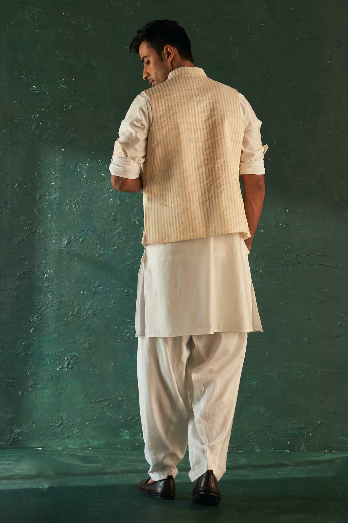 White Silk Tissue Nehru Jacket