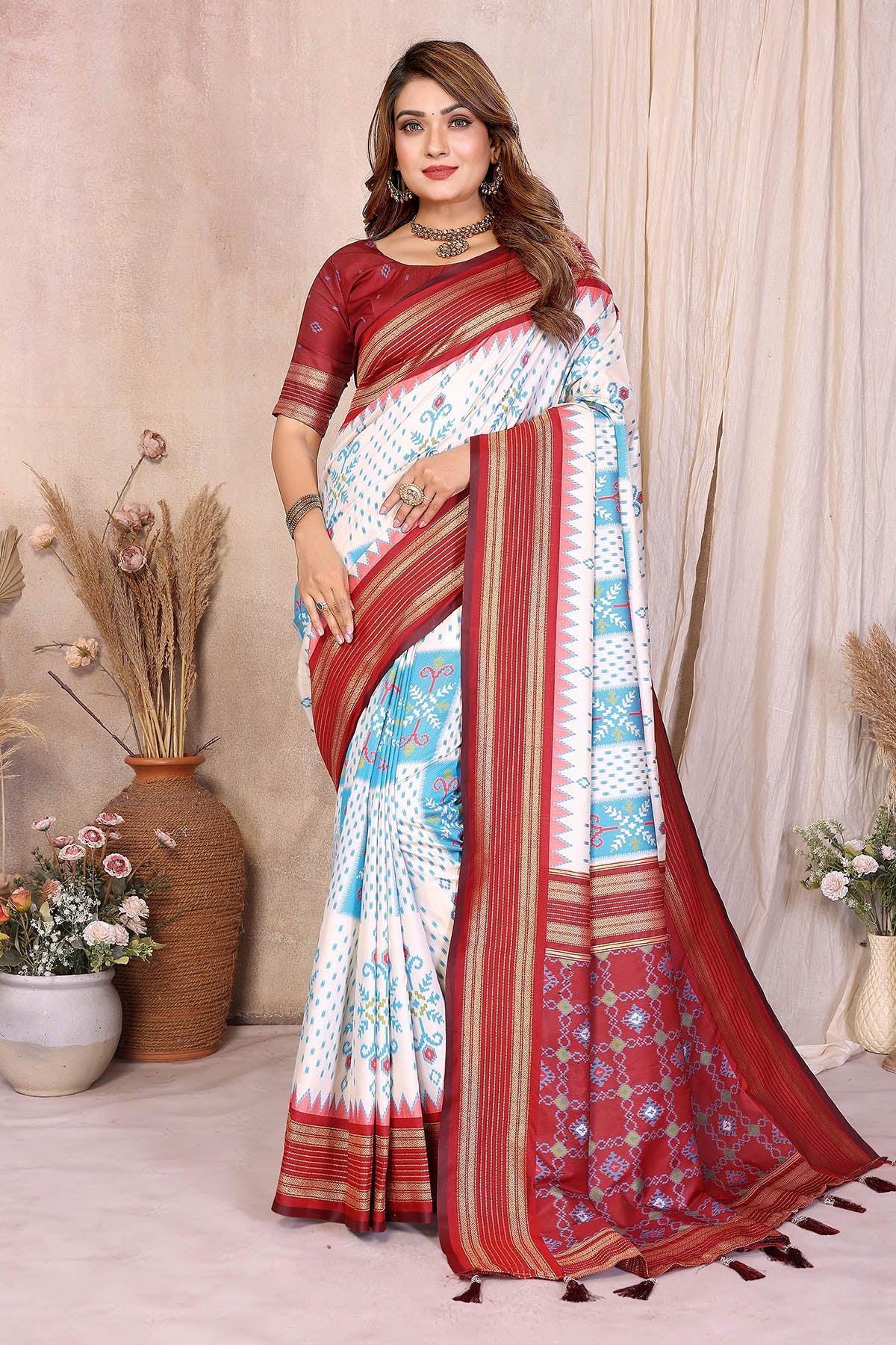 Buy White Soft Silk Weaving Saree for women by Aastha Fashion online available at scrollnshops