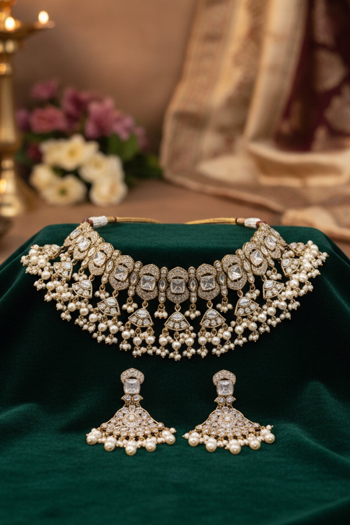 Buy White Stone Pearl Jewellery Set for women by Inko & Co online available at scrollnshops