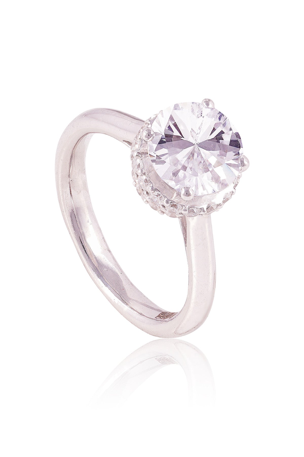 Buy White Stone Round Solitaire Ring by Prata for women online at ScrollnShops