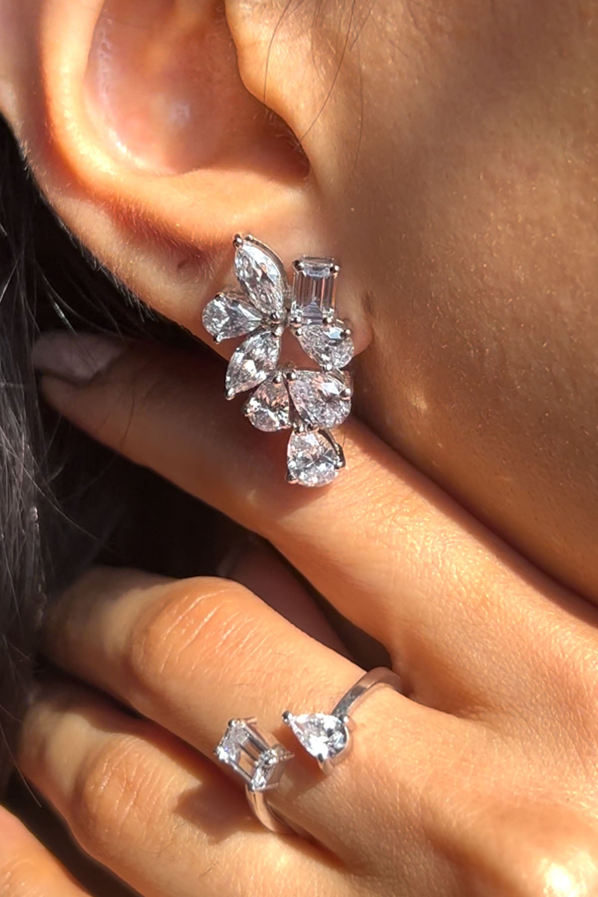 White Stone Work Cluster Studs