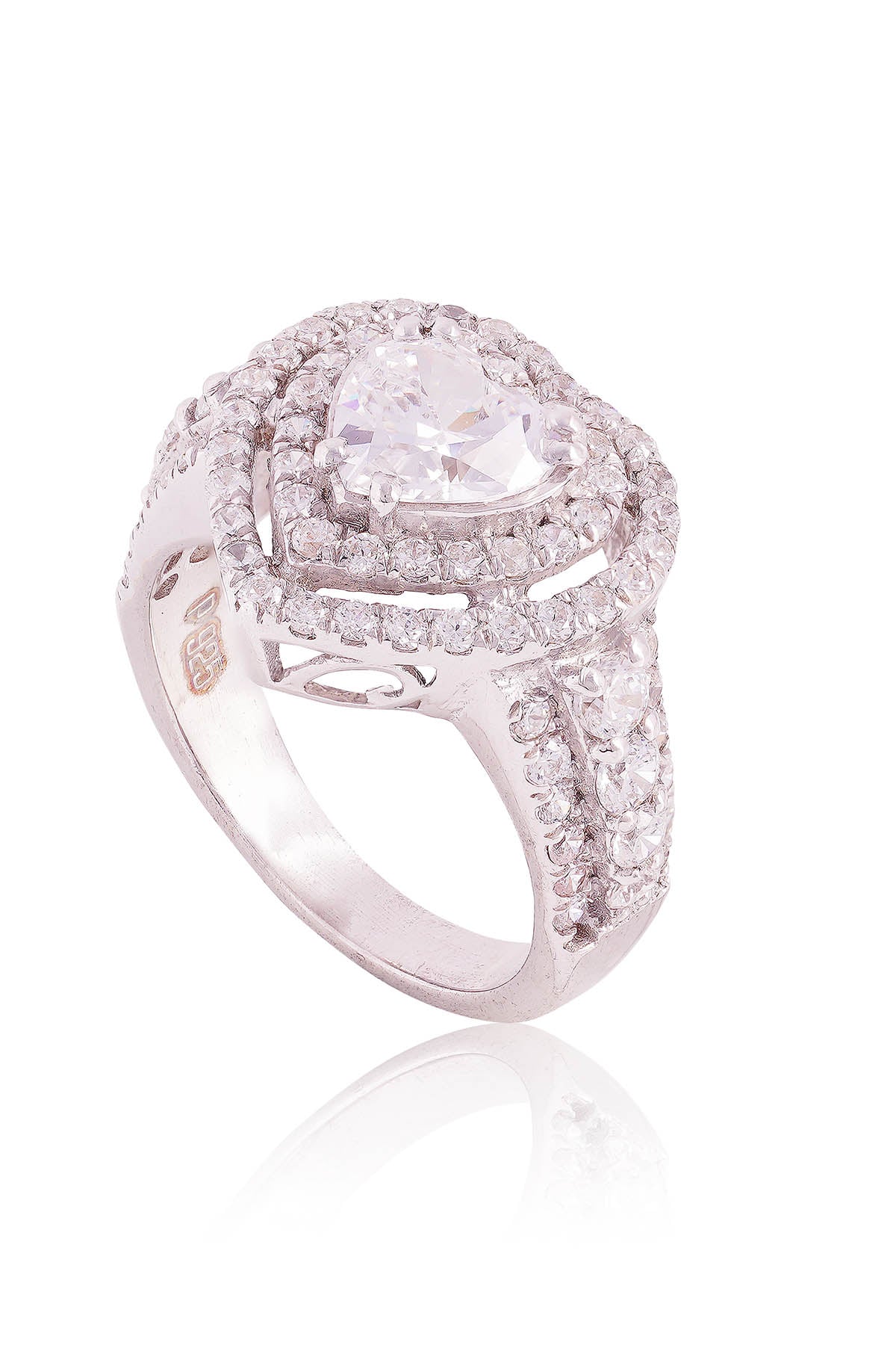White Stones Heart Shaped Ring