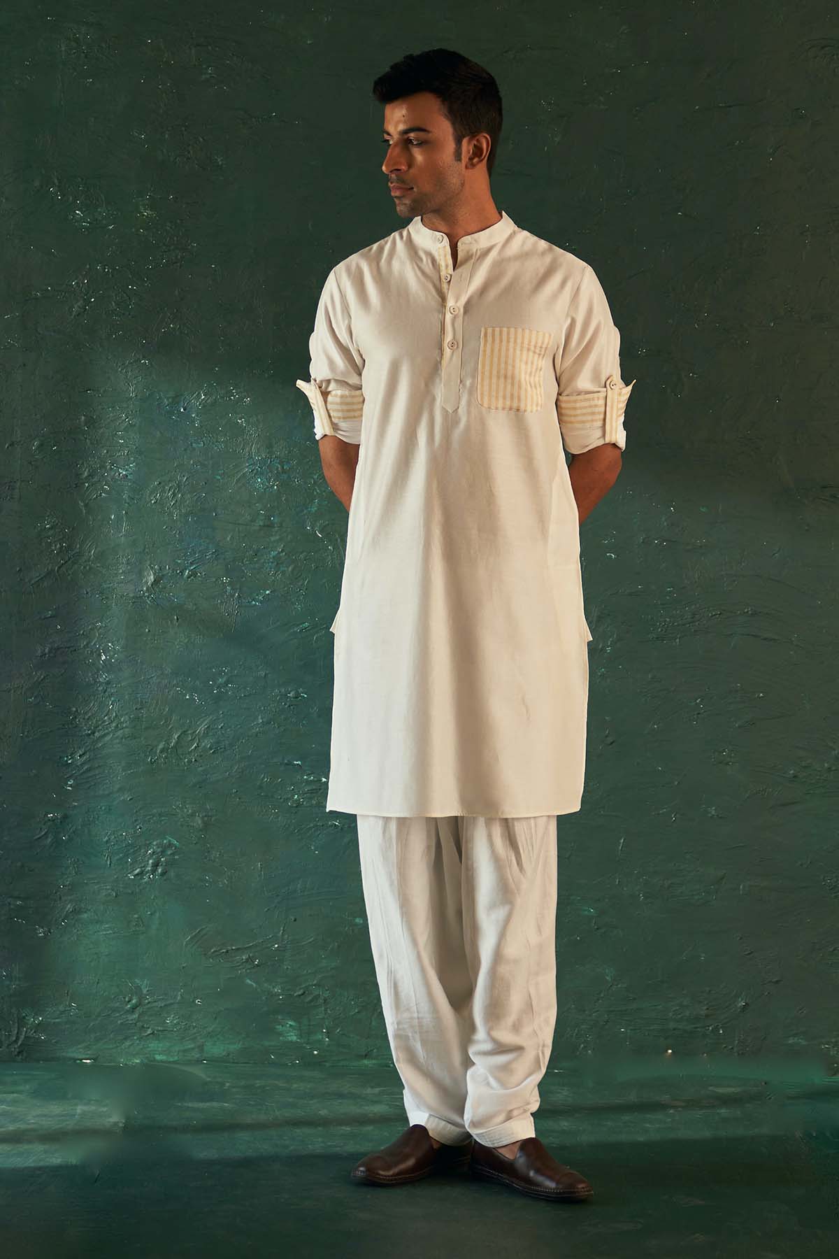 Buy White Straight Kurta & Pants by Charkhee for men online at ScrollnShops