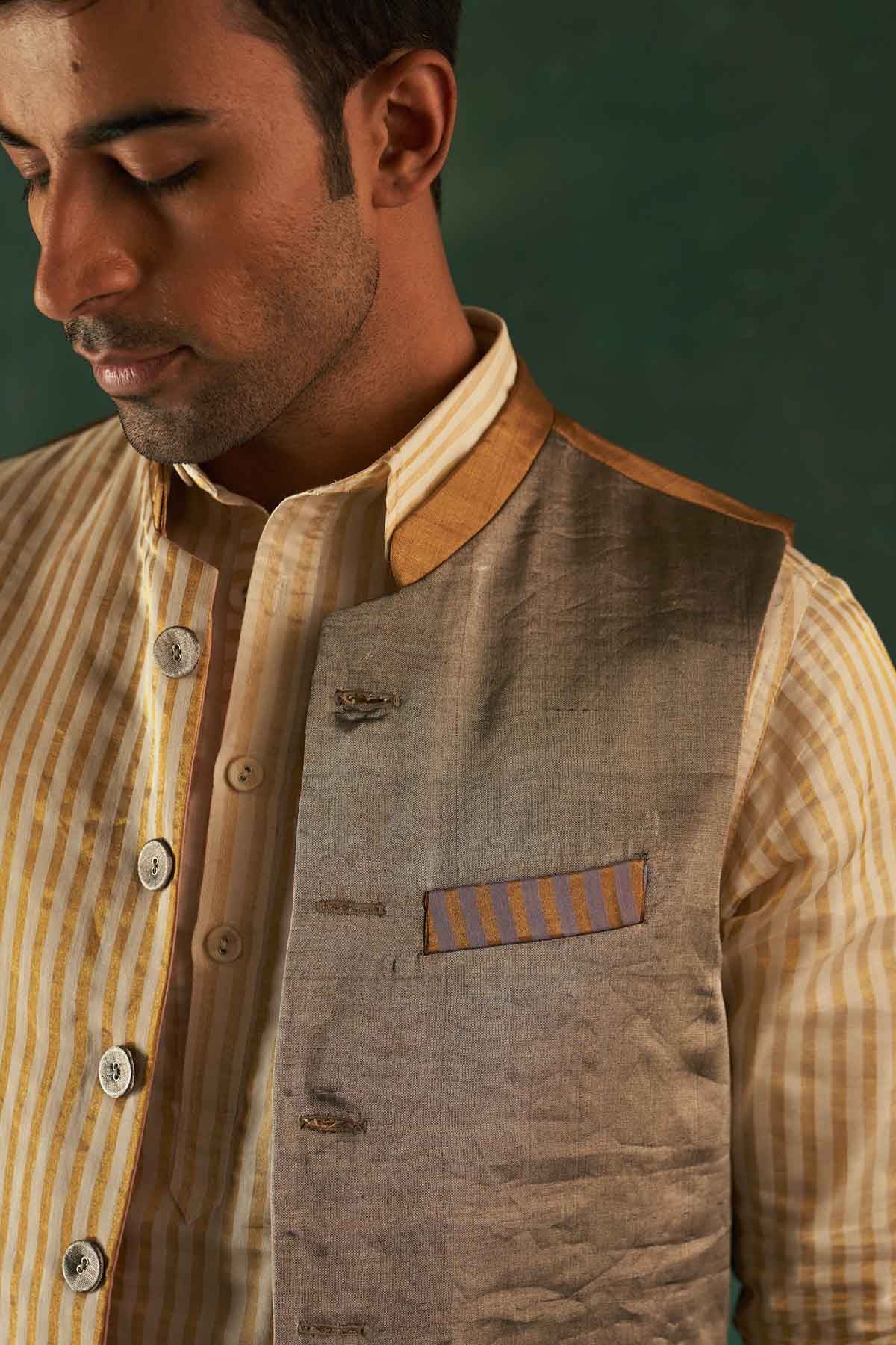 Buy White Stripe Kurta Set & Jacket by Charkhee for men online at ScrollnShops