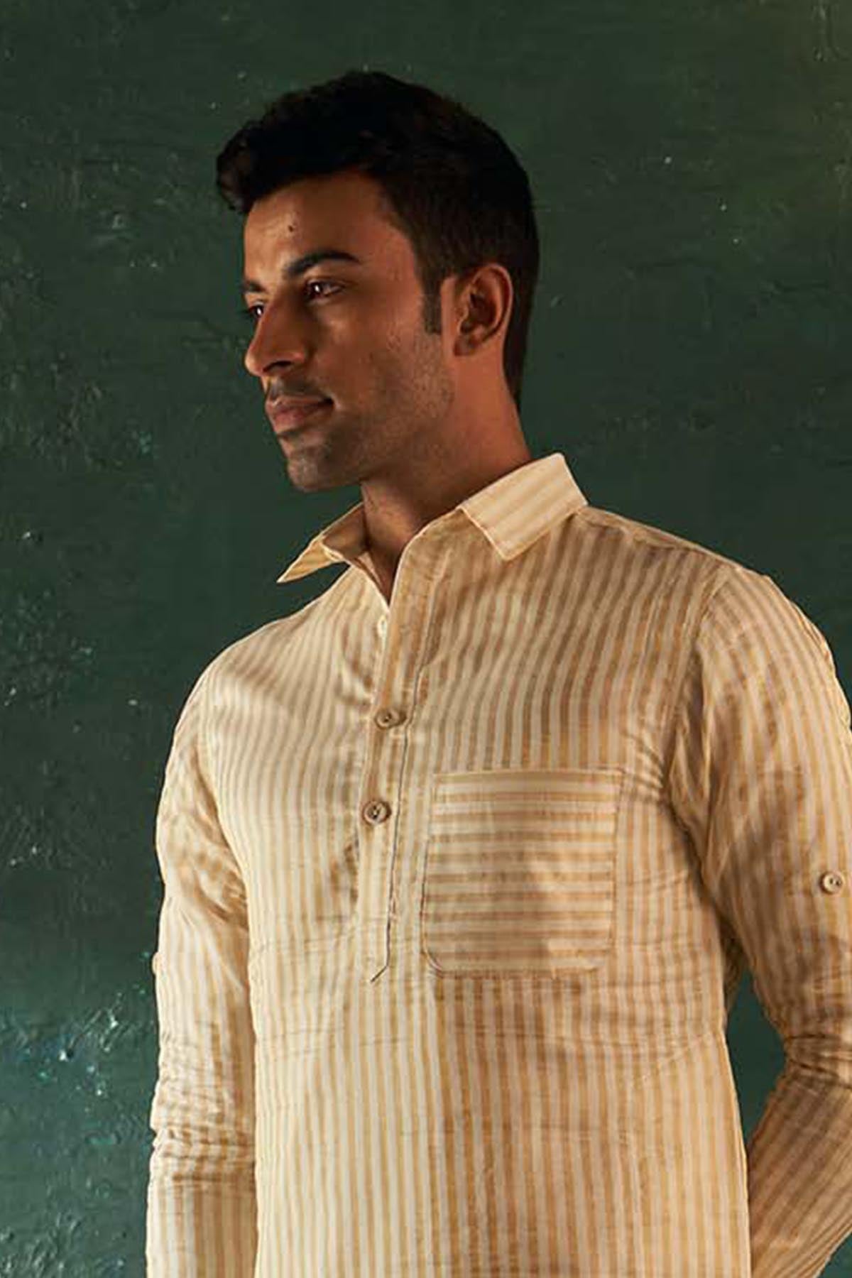 White Stripes Pathani Kurta Set